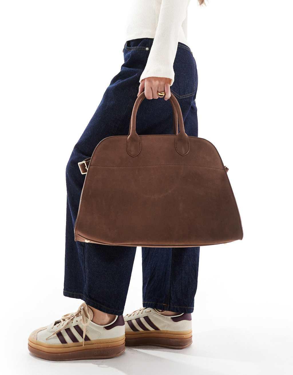 Glamorous faux suede handheld large tote bag in brown Product Image
