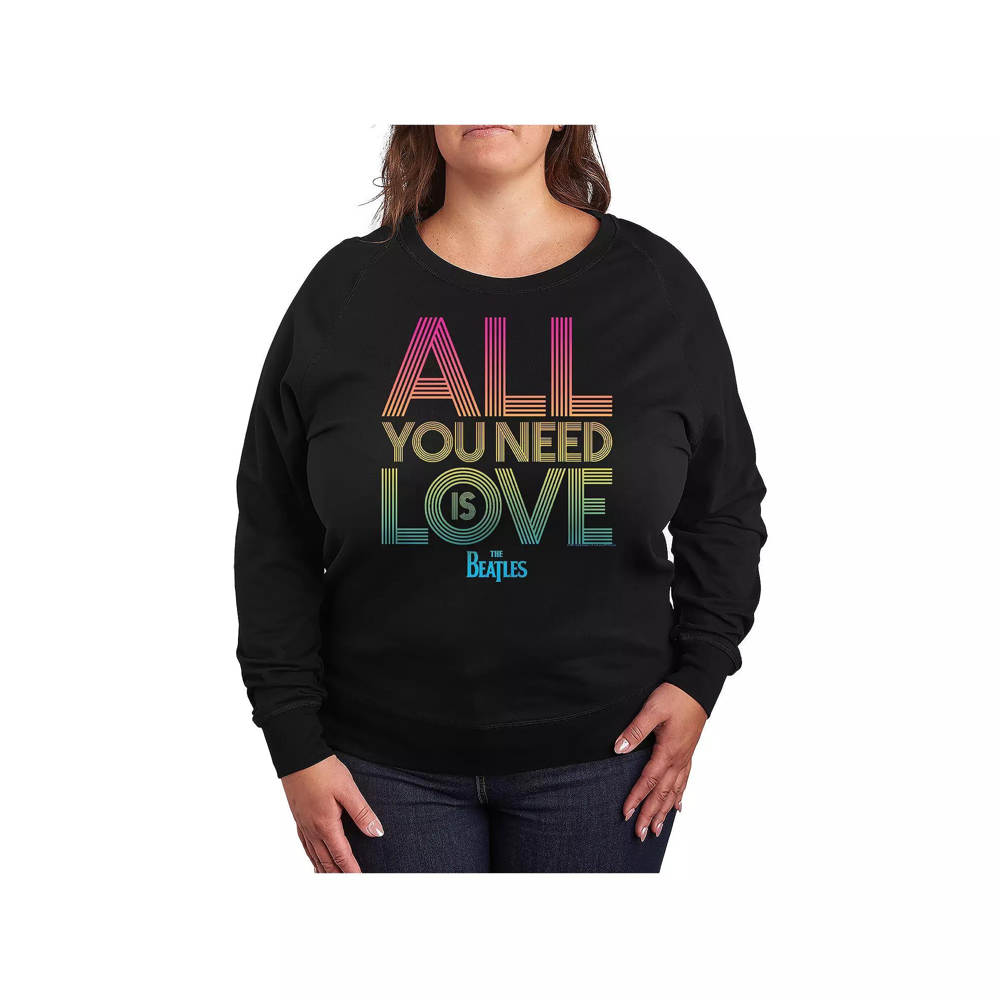Plus Size The Beatles All You Need Is Love French Terry Long Sleeve Tee, Womens Product Image