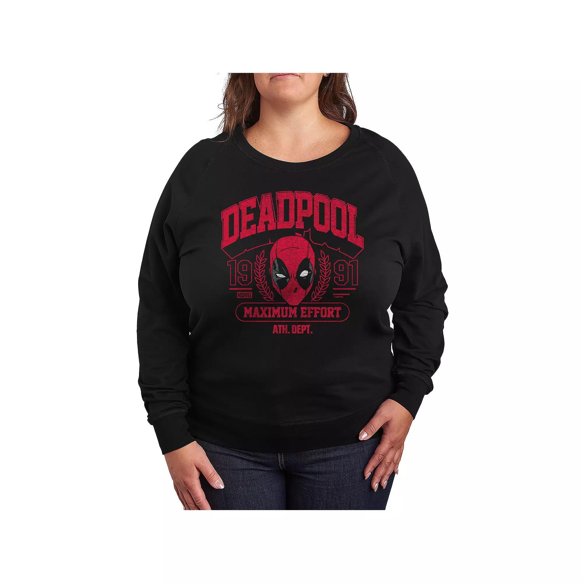 Plus Size Marvel Deadpool Monochrome French Terry Long Sleeve Tee, Womens Product Image