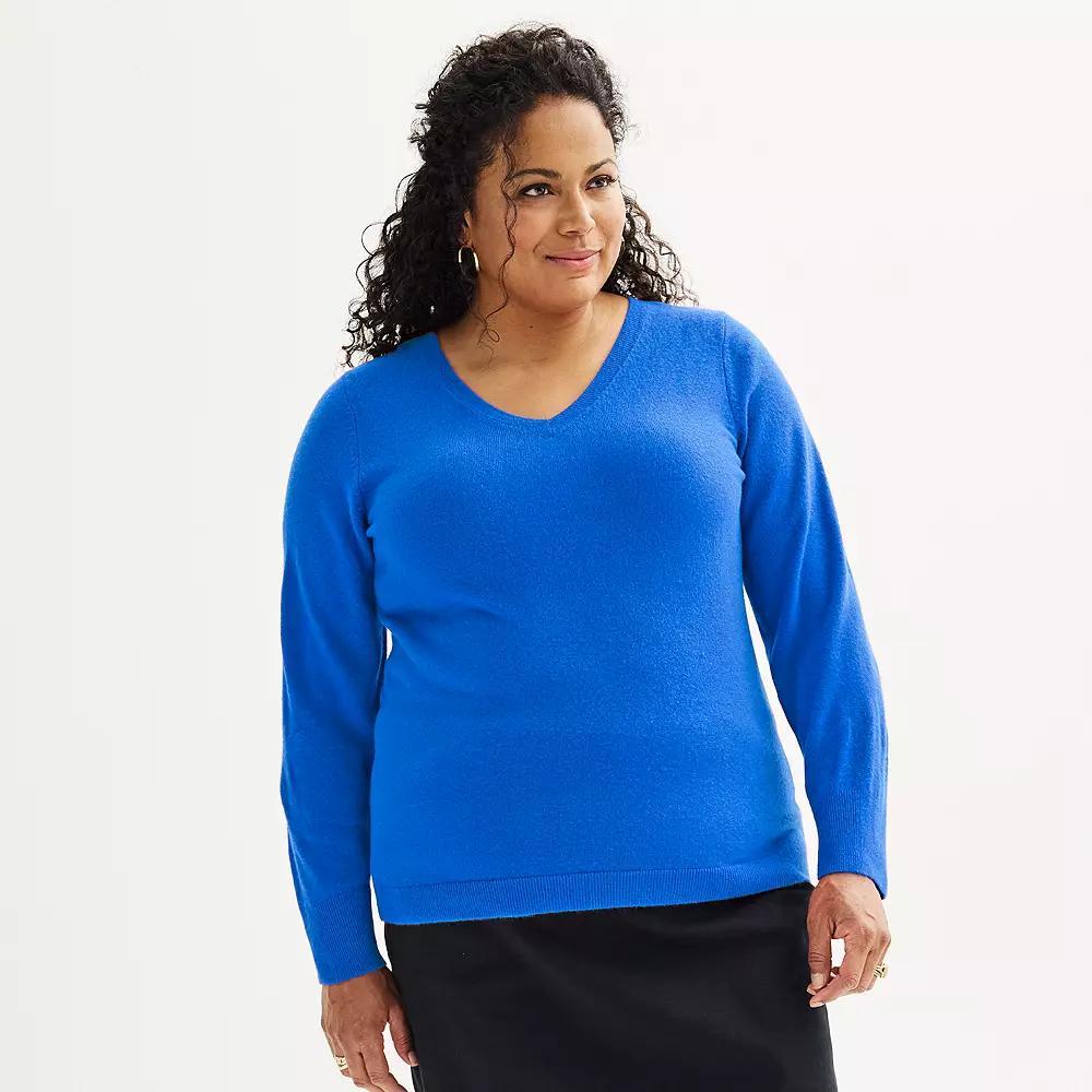 Plus Size Croft & Barrow® Extra Soft V-Neck Sweater, Women's, Size: 2XL, Ivory Product Image