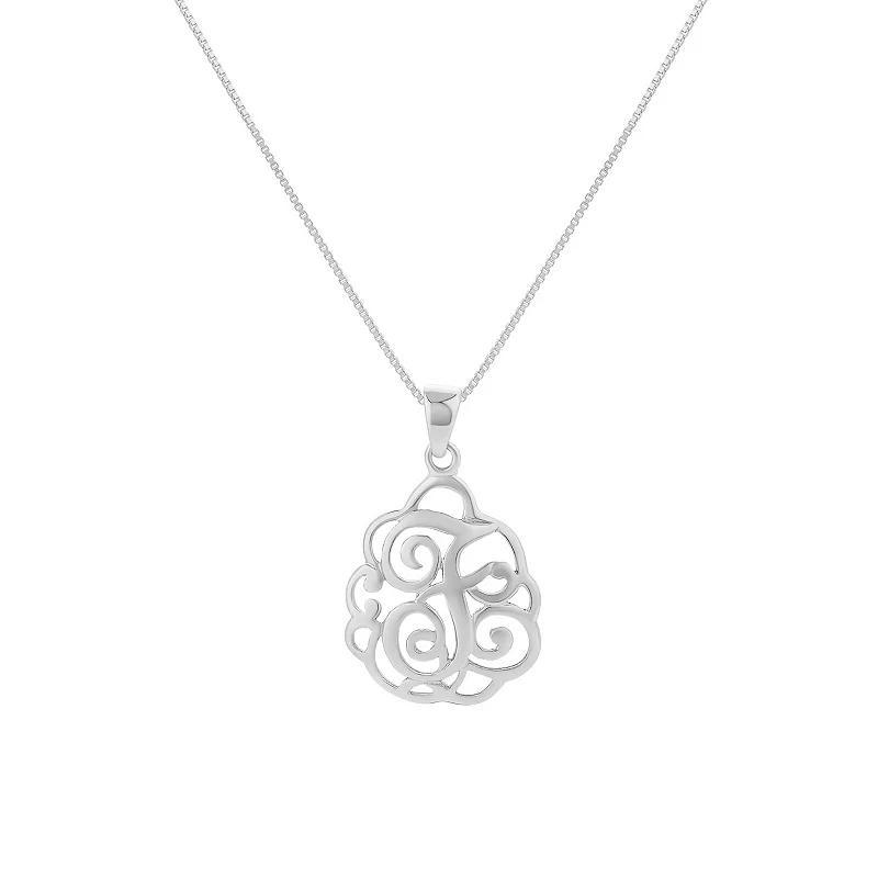 PRIMROSE Sterling Silver Monogram Initial Pendant Necklace, Women's, Size: 18", Silver Tone F Product Image