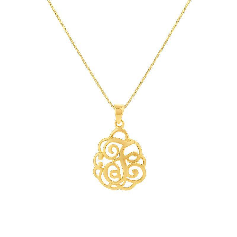 PRIMROSE Sterling Silver Monogram Initial Pendant Necklace, Women's, Size: 18", Gold Tone T Product Image