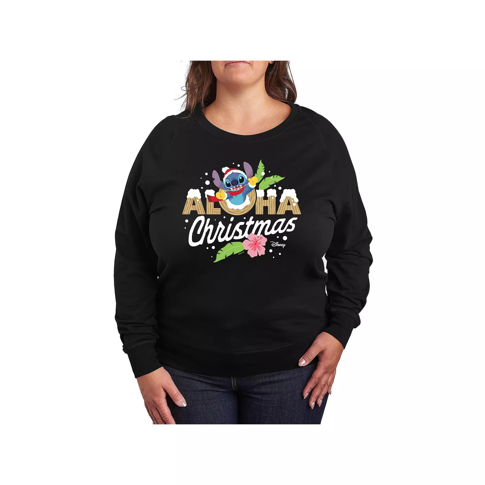 Disneys Lilo & Stitch Plus Size Aloha Christmas French Terry Long Sleeve Tee, Womens Product Image