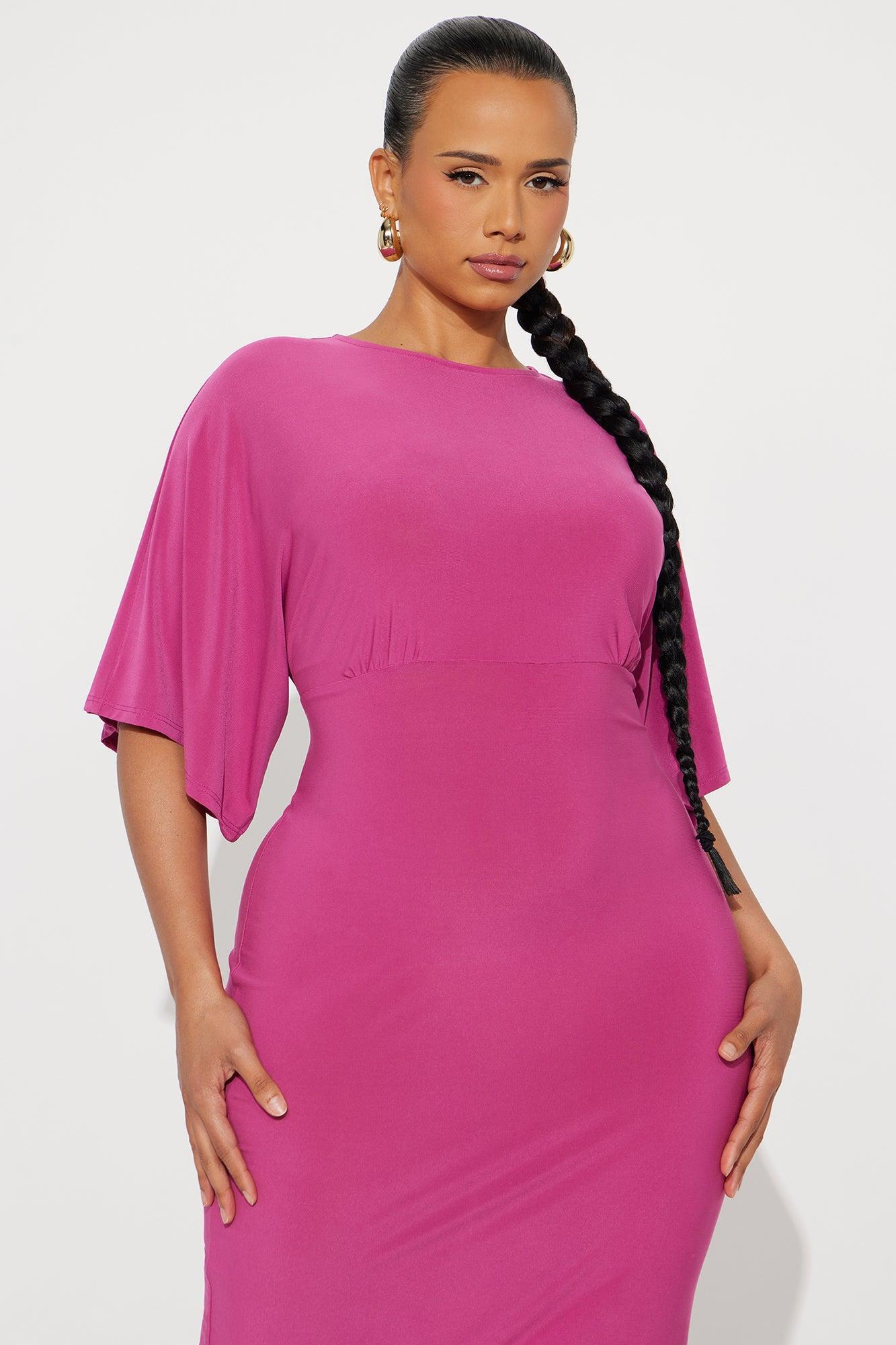 Charlie Short Sleeve Midi Dress - Fuchsia Product Image
