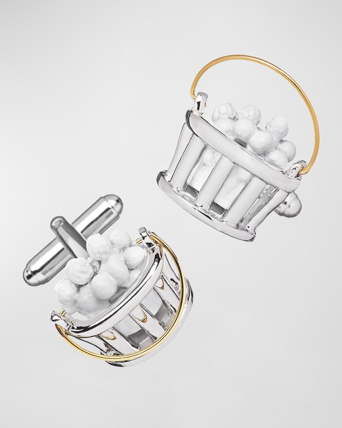 Link Up Bucket of Golf Balls Silver & Gold Tone Rhodium Plated Cufflinks Product Image