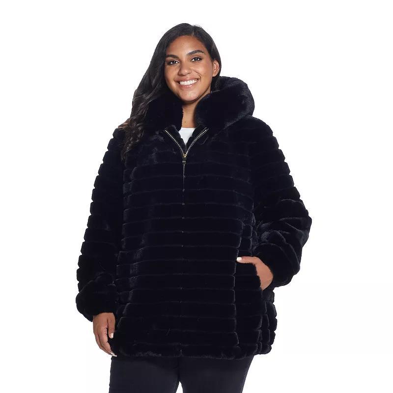 Plus Size Gallery Hooded Faux-Fur Zip-Up Jacket, Womens Ivory Product Image