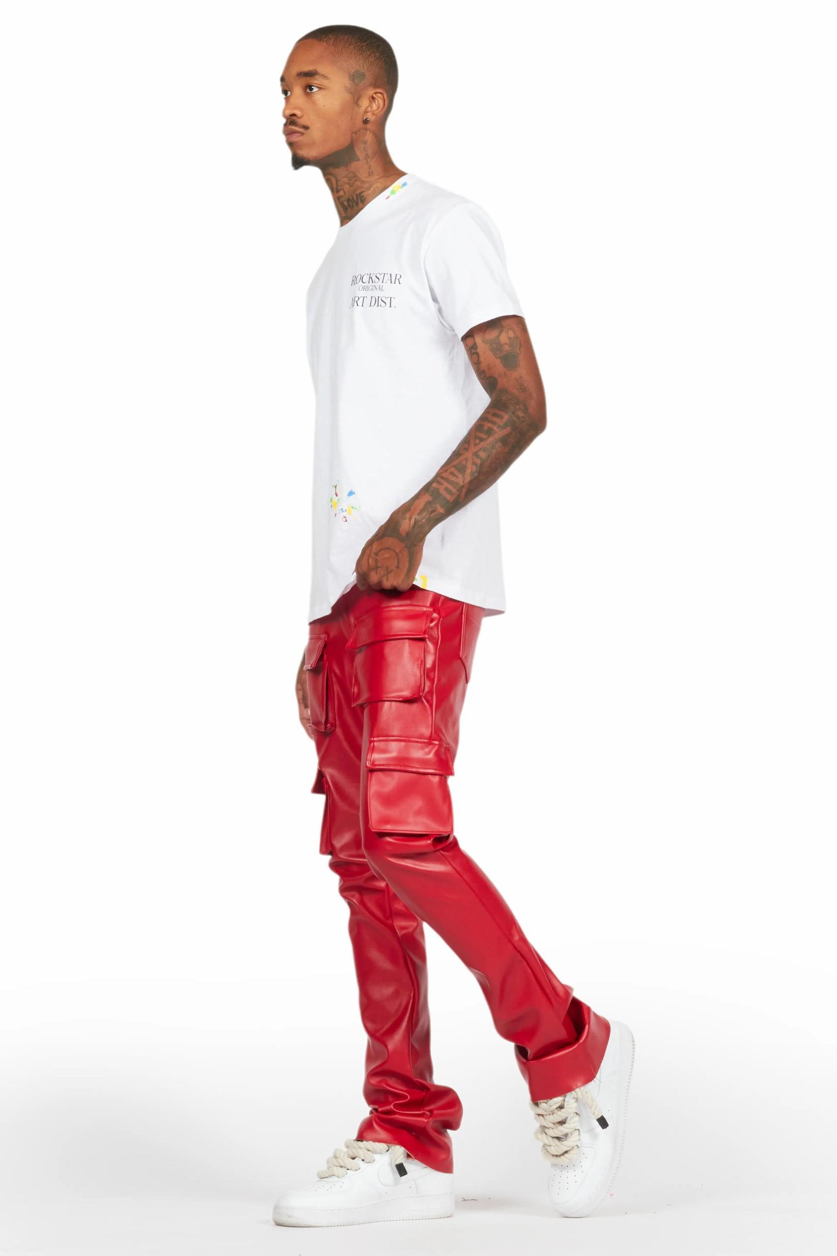 Khaza Red PU Leather Jean Male Product Image