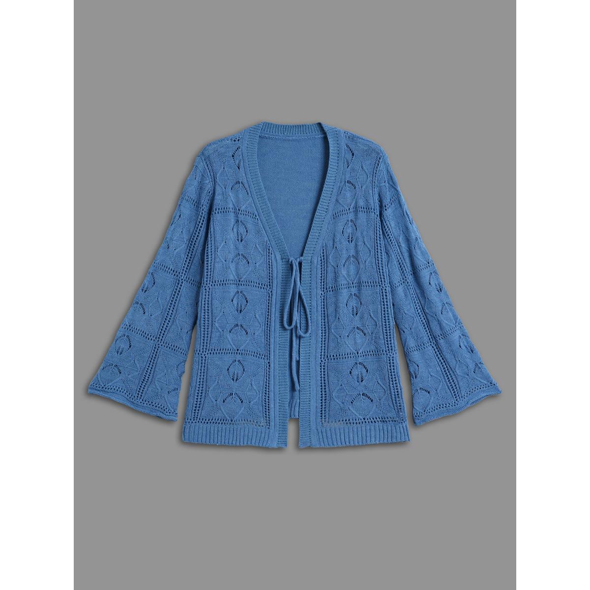 Plus Size Front-Tie Textured Eyelet Knit Cardigan Aegean Women Casual Loose Long Sleeve Everyday Cardigans BloomChic 18-20/2X Product Image