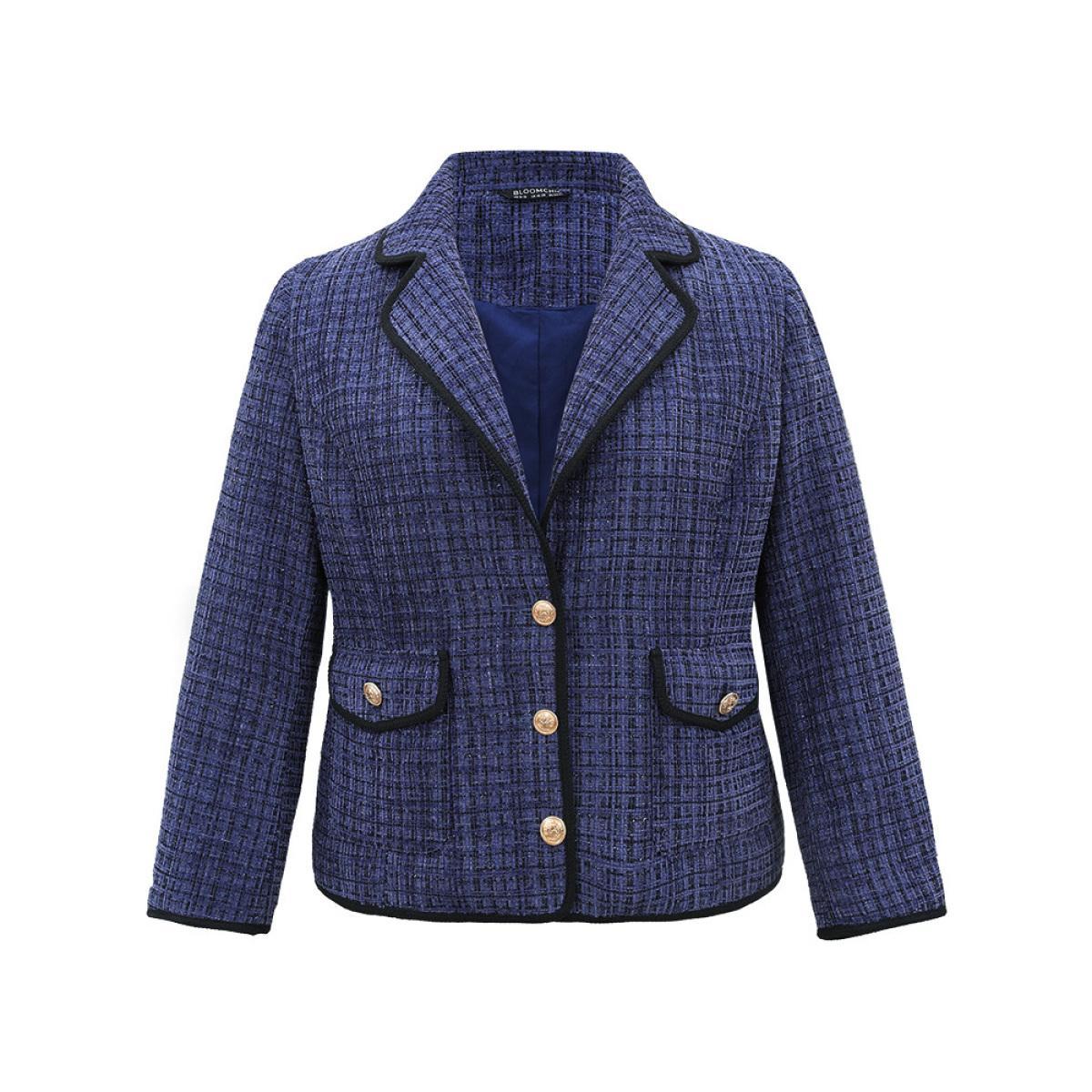 Plus Size Tweed Suit Collar Button Up Flap Pocket Blazer Women Indigo Elegant Lined Ladies Everyday Winter Coats BloomChic 22-24/3X Product Image