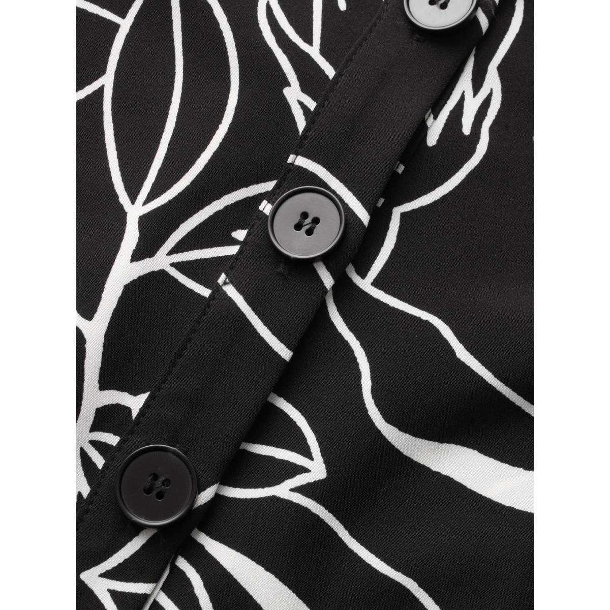 Plus Size Floral Shirt Collar Button Up Dress Black Women Elegant Button Shirt collar Short sleeve Curvy BloomChic 14-16/1X Product Image