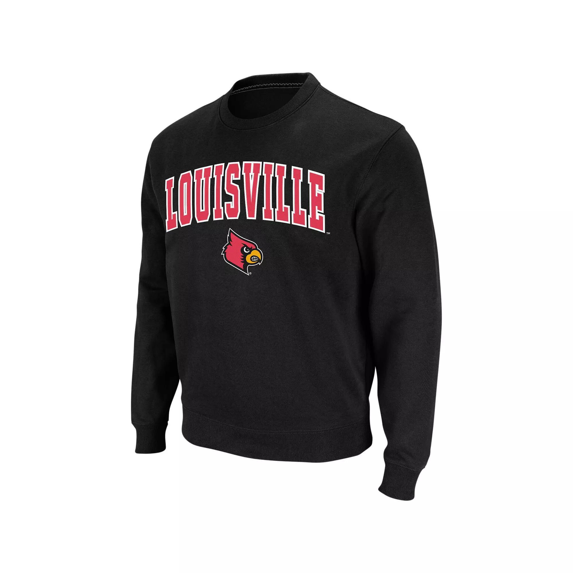 Men's Colosseum Black Louisville Cardinals Arch & Logo Crew Neck Sweatshirt, Size: Large Product Image