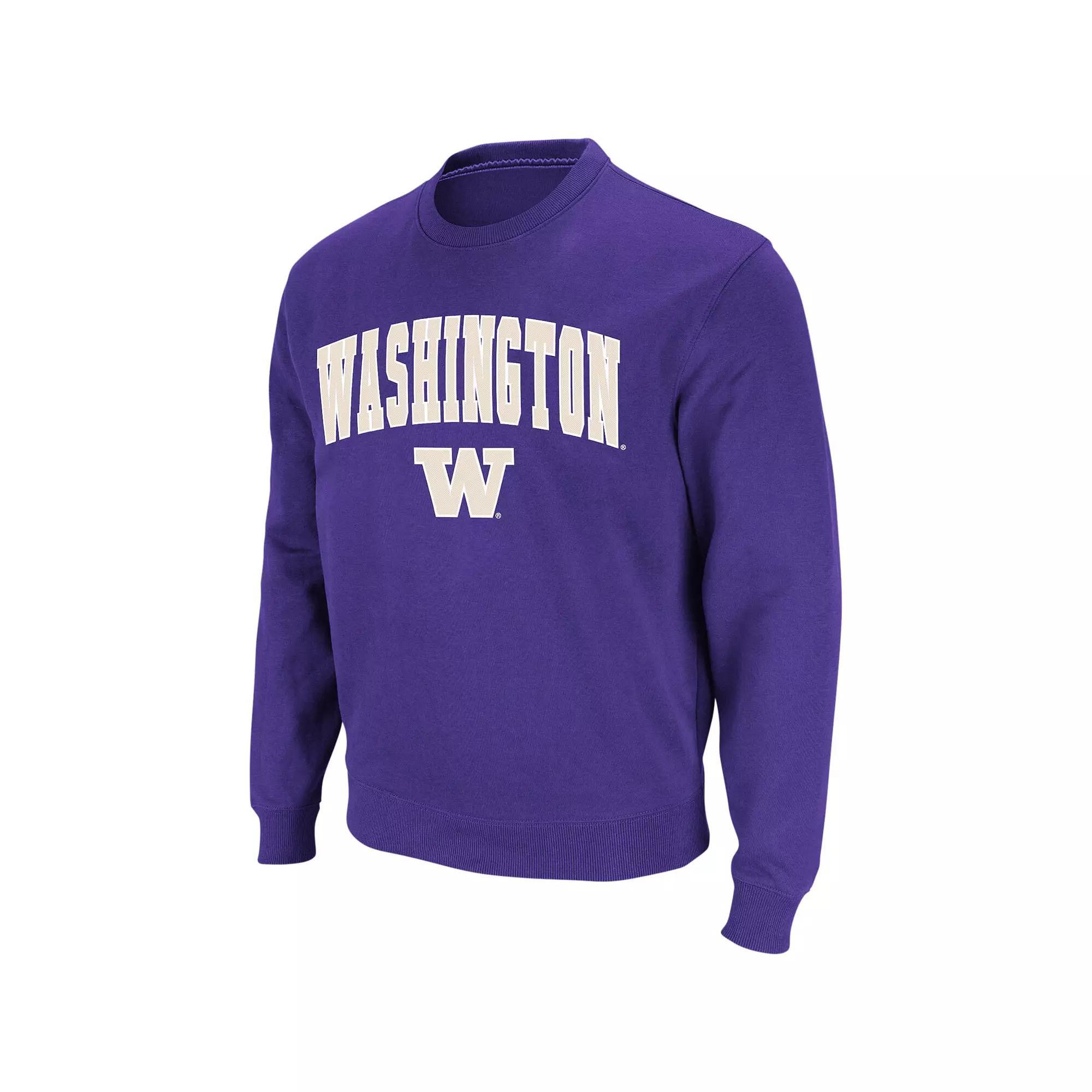 Men's Colosseum Purple Washington Huskies Arch & Logo Crew Neck Sweatshirt, Size: 3XL Product Image