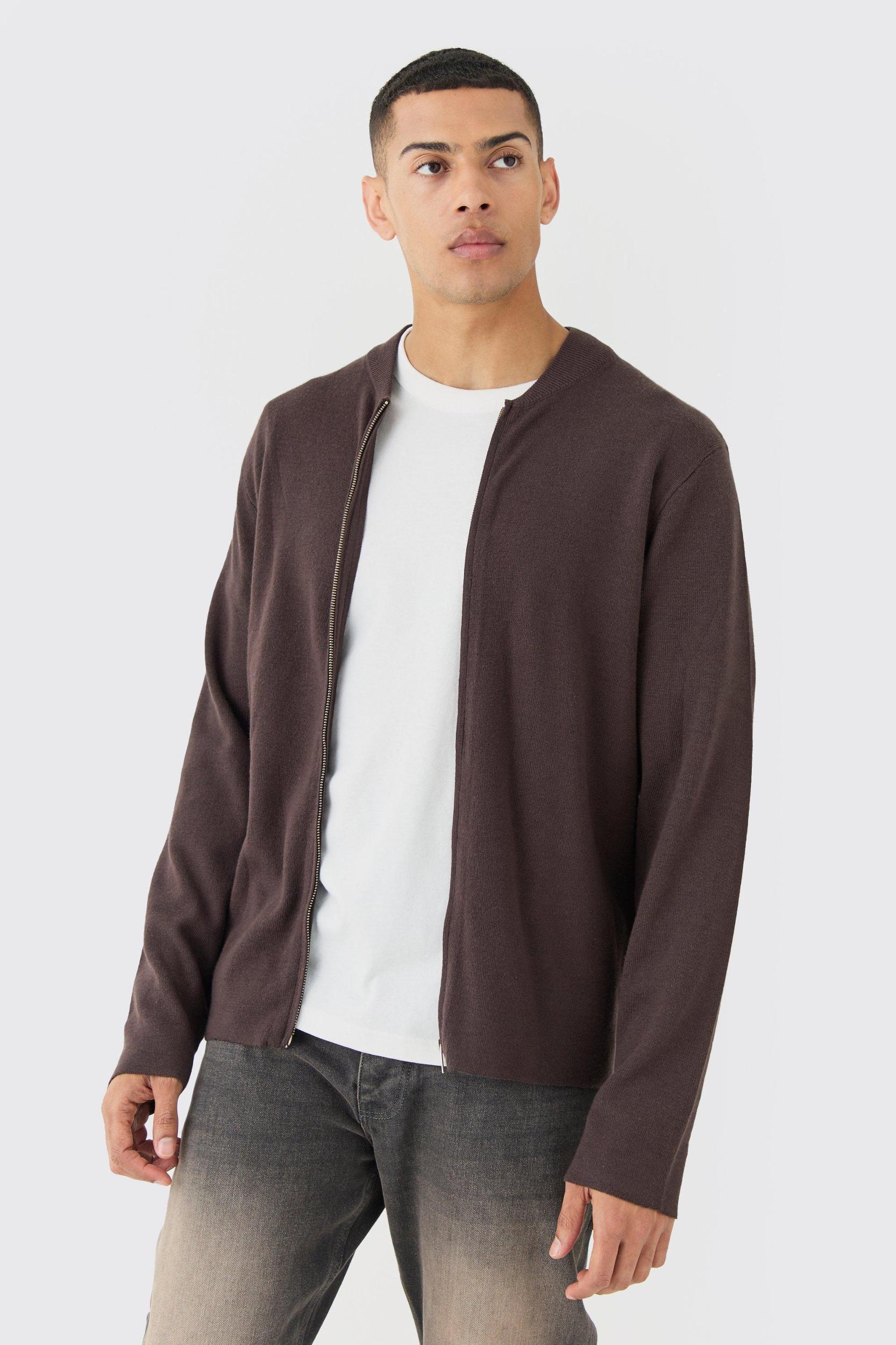 Regular Fit Knitted Bomber Jacket | boohooMAN USA Product Image