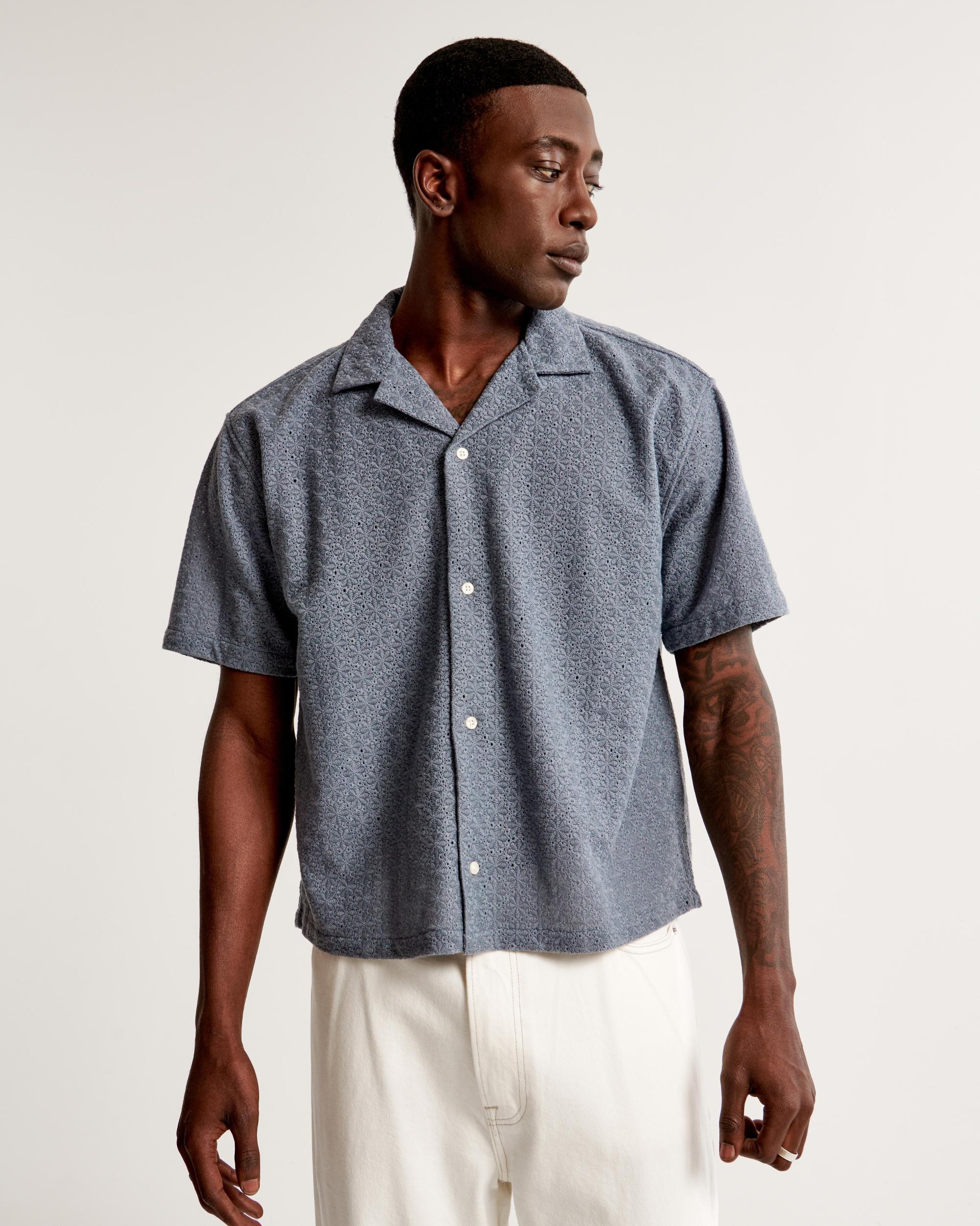 Camp Collar Cropped Lace Shirt Product Image