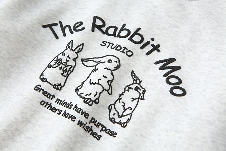 Plus Size Round Neck Rabbit Print Pullover Product Image