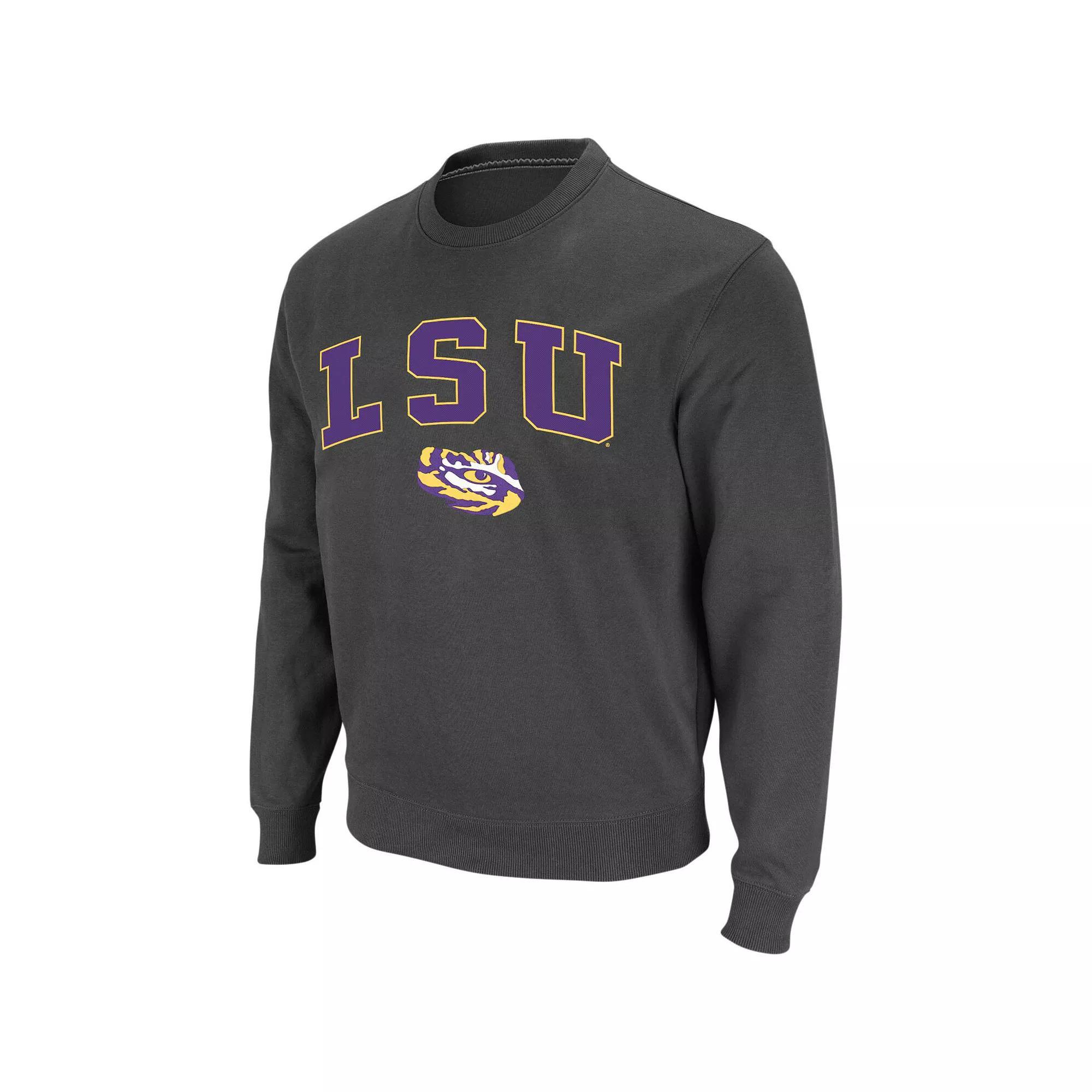 Men's Colosseum Charcoal LSU Tigers Arch & Logo Crew Neck Sweatshirt, Size: Large Product Image