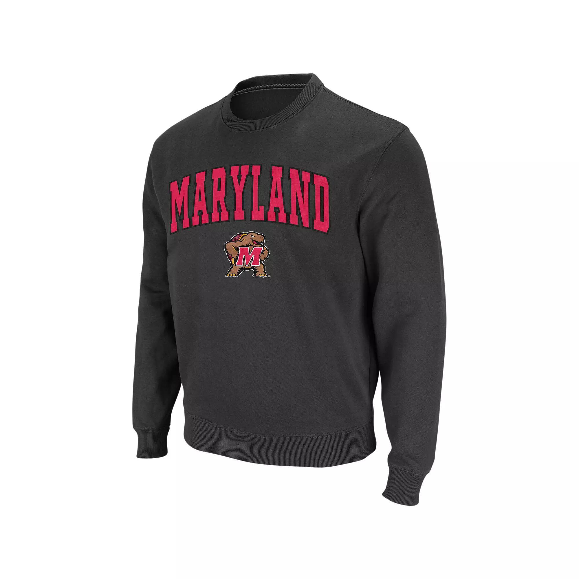Men's Colosseum Charcoal Maryland Terrapins Arch & Logo Crew Neck Sweatshirt, Size: Small Product Image