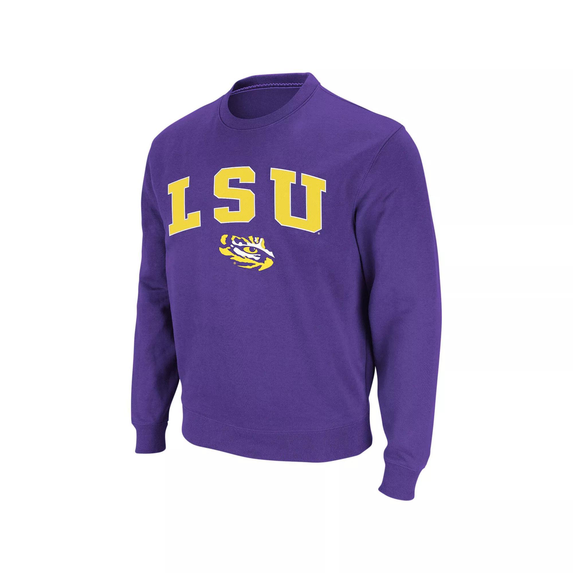 Men's Colosseum Purple LSU Tigers Arch & Logo Crew Neck Sweatshirt, Size: Large Product Image