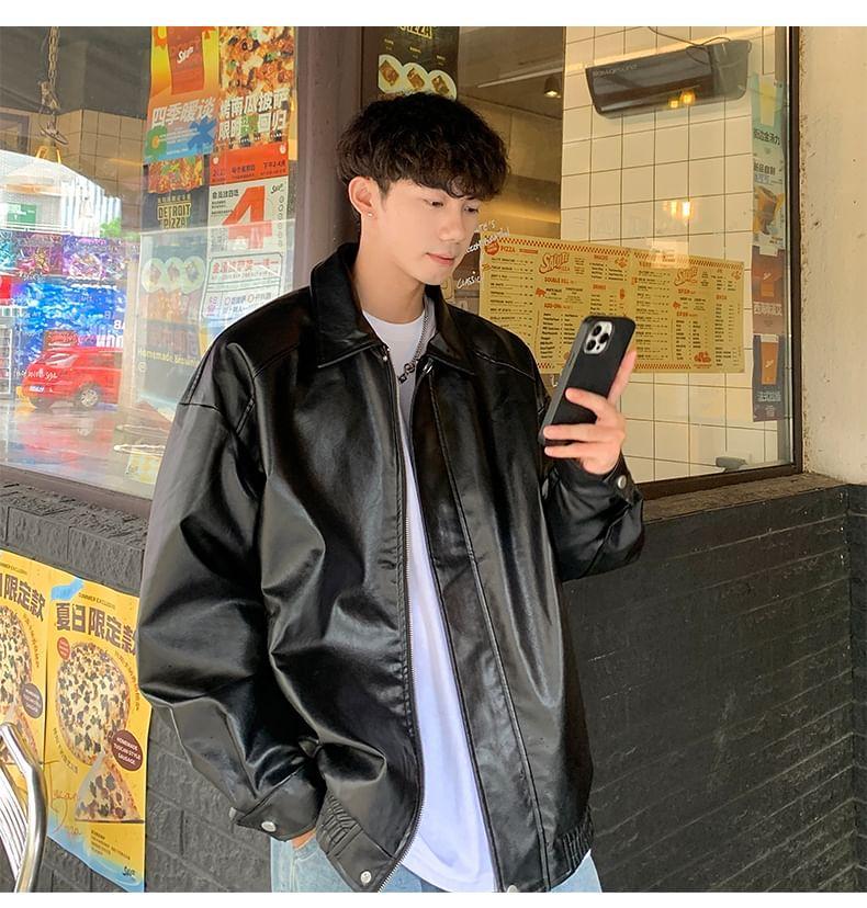 Faux Leather Zip-Up Jacket Product Image