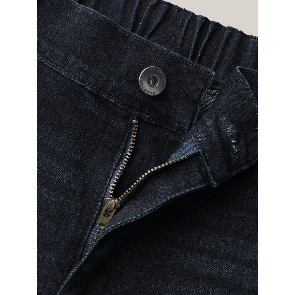 Plus Size Whiskered Mid-Rise Skinny-Fit Jeans Women Denimcharcoal Elegant Button Medium stretch Slanted pocket Jeans BloomChic 28/5X Product Image