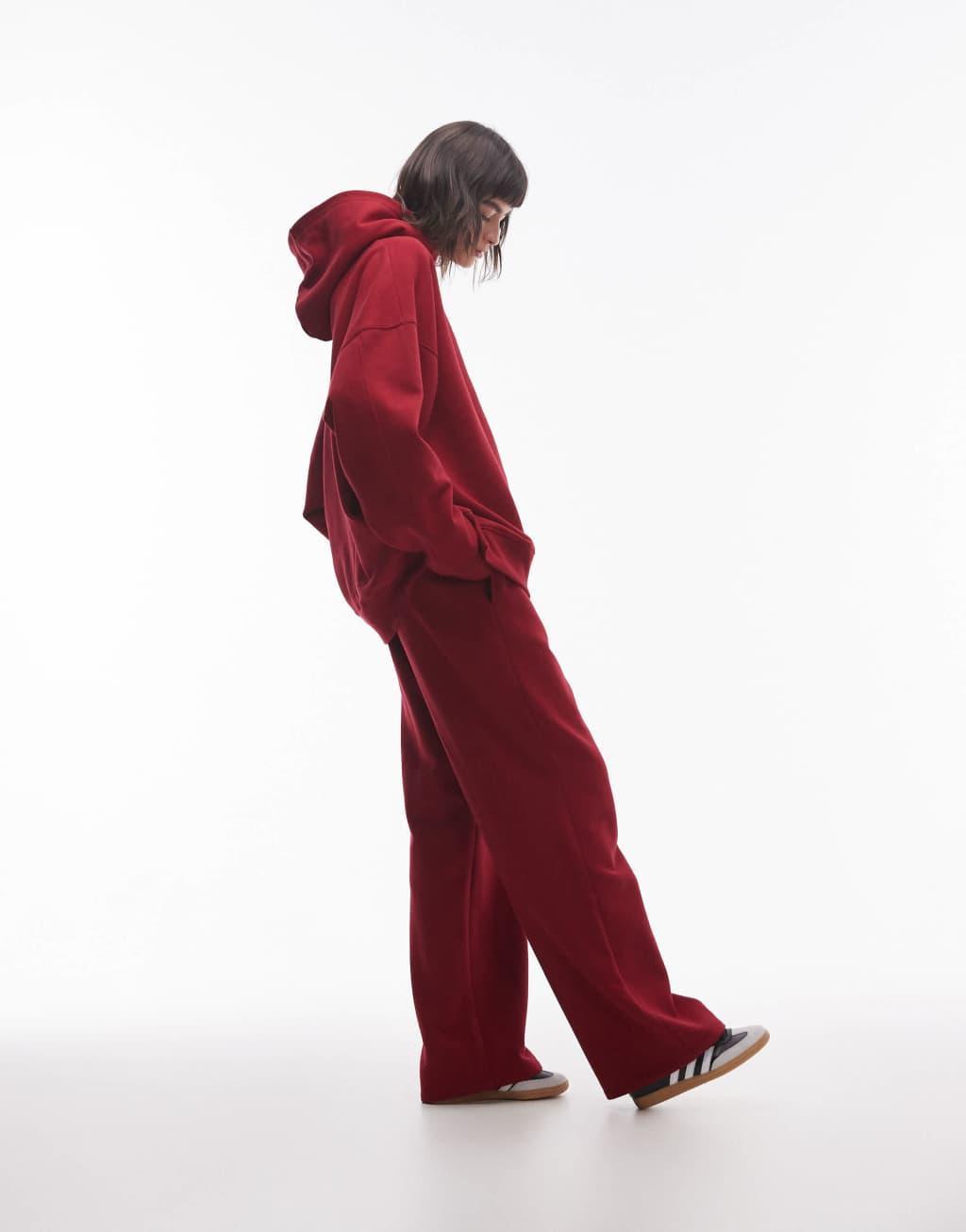 Topshop premium oversized hoodie in burgundy - part of a set Product Image