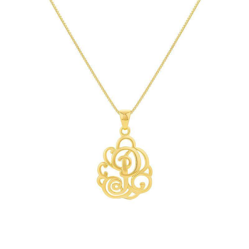 PRIMROSE Sterling Silver Monogram Initial Pendant Necklace, Women's, Size: 18", Gold Tone T Product Image