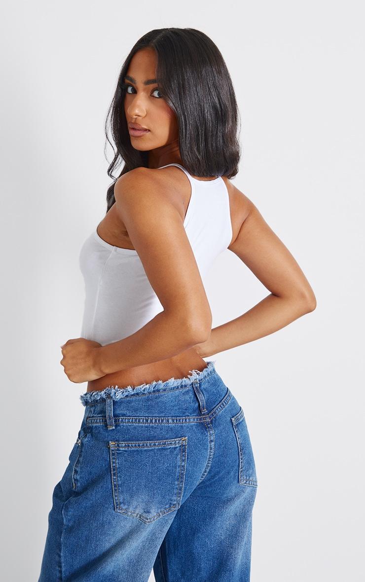 Basic White Cotton Blend Racer Neck Crop Top Product Image