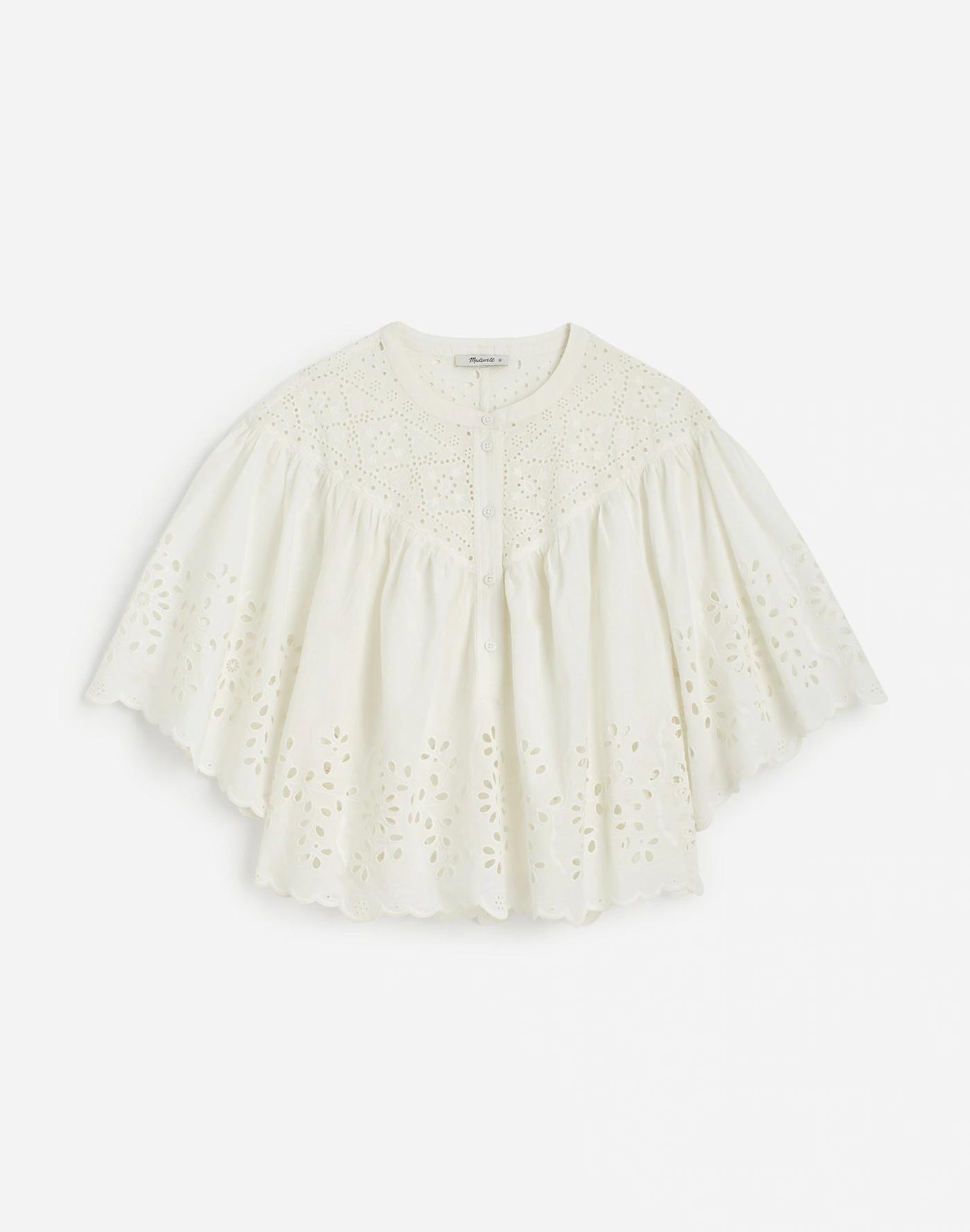 Embroidered Shirred Henley Top Product Image