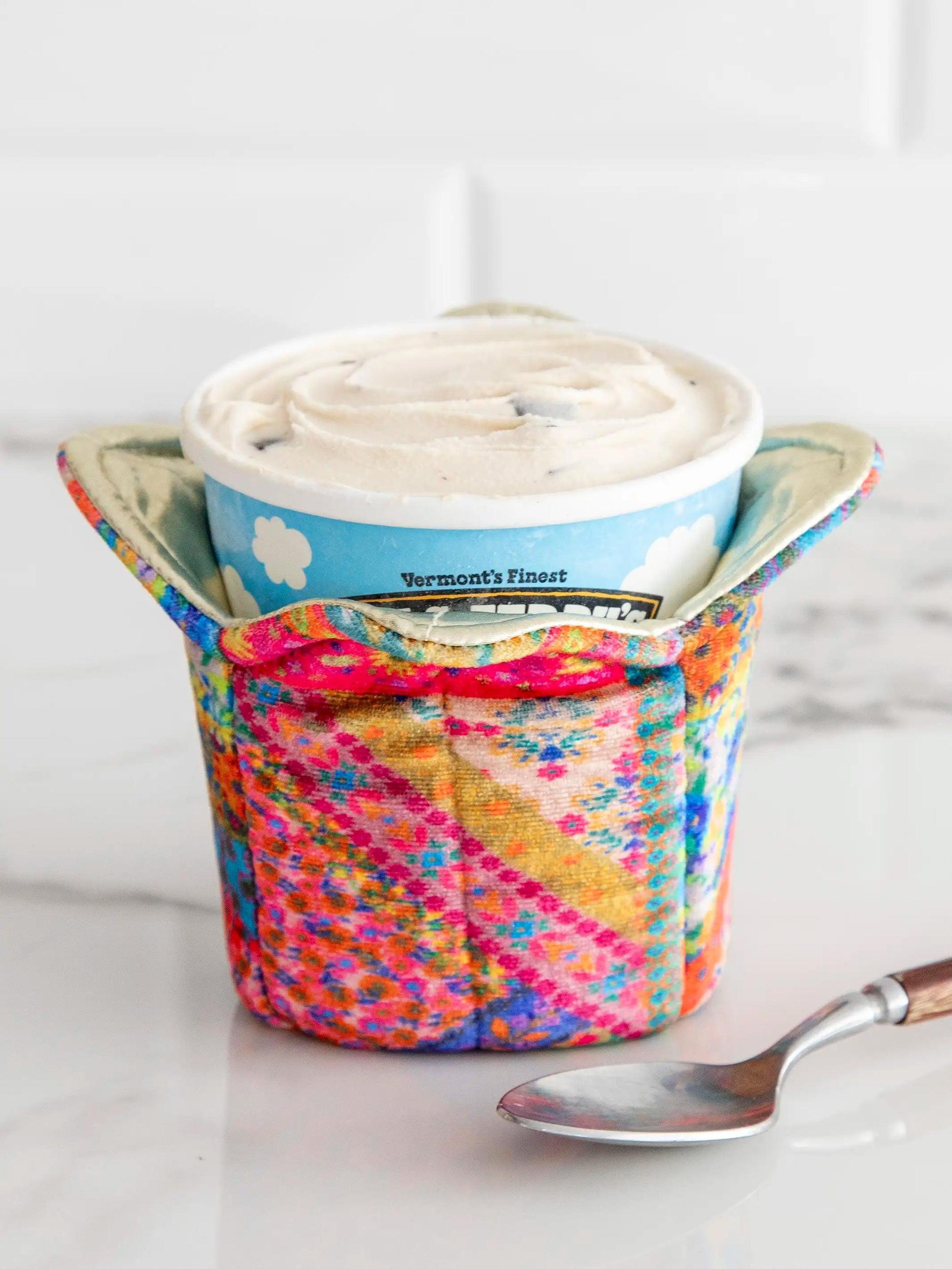 Ice Cream Cozy - Pink Folk Flower Patchwork Product Image