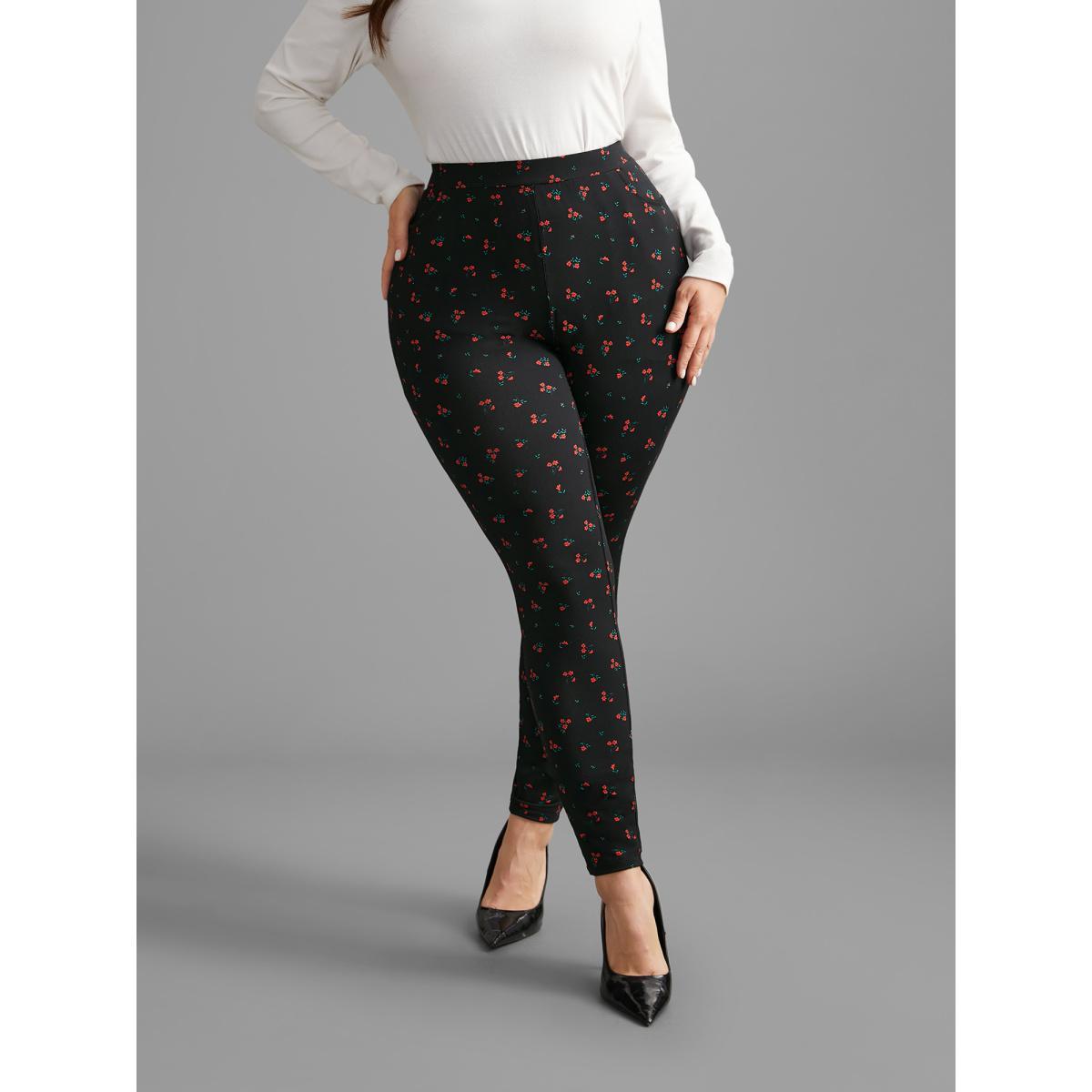 Plus Size Ditsy Floral Pocket Skinny Leggings Women BlackFlower Elegant High stretch Skinny Mid Rise Everyday Leggings BloomChic 14-16/1X Product Image