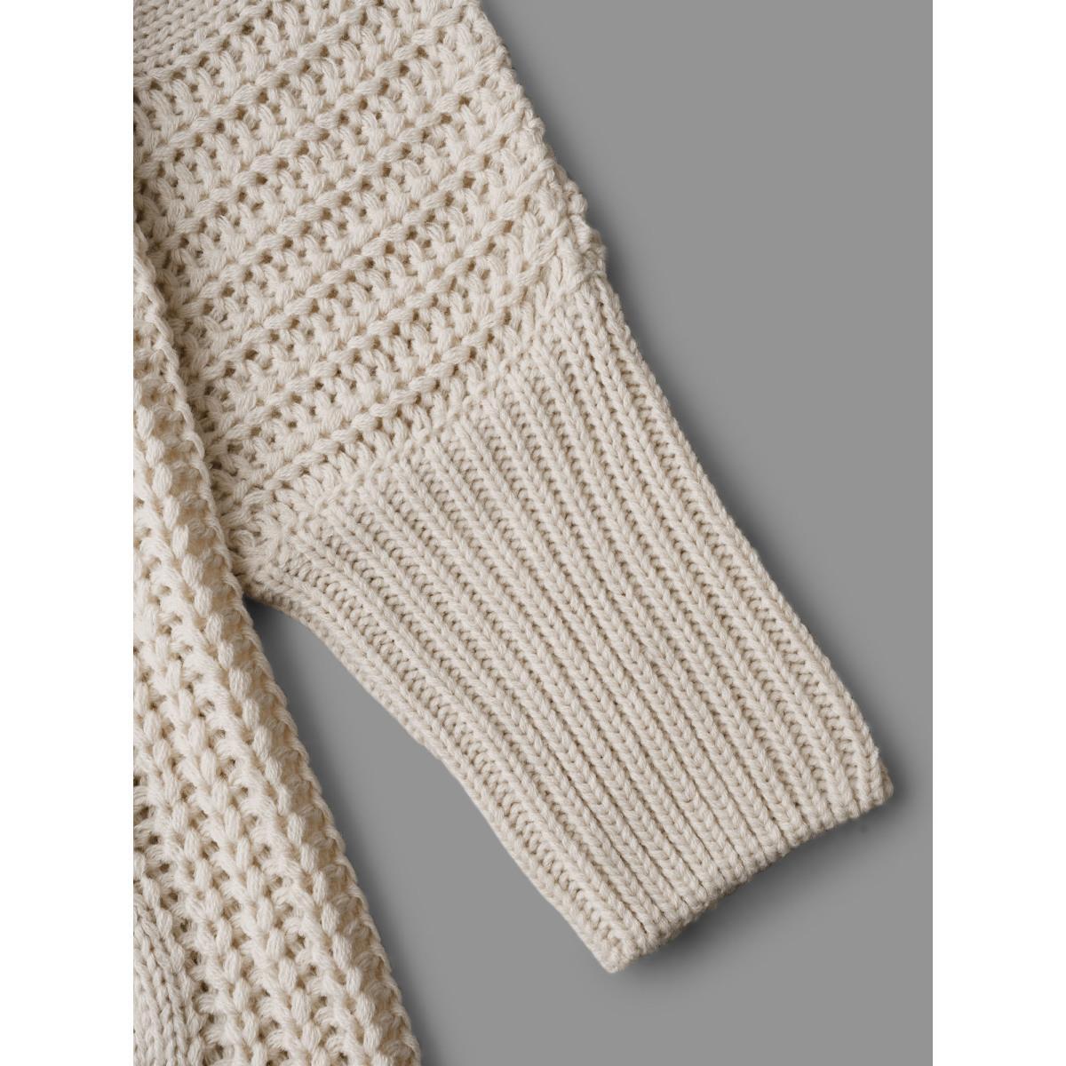 Plus Size Cable Knit Open-Front Ribbed Knit Cardigan Apricot Women Casual Loose Long Sleeve Everyday Cardigans BloomChic 14-16/1X Product Image