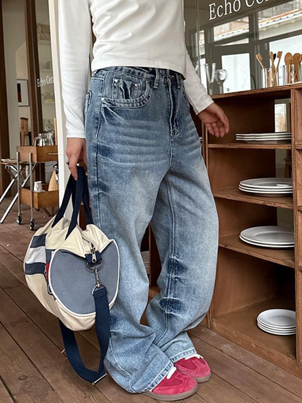 Vintage Split Straight Boyfriend Jeans Product Image