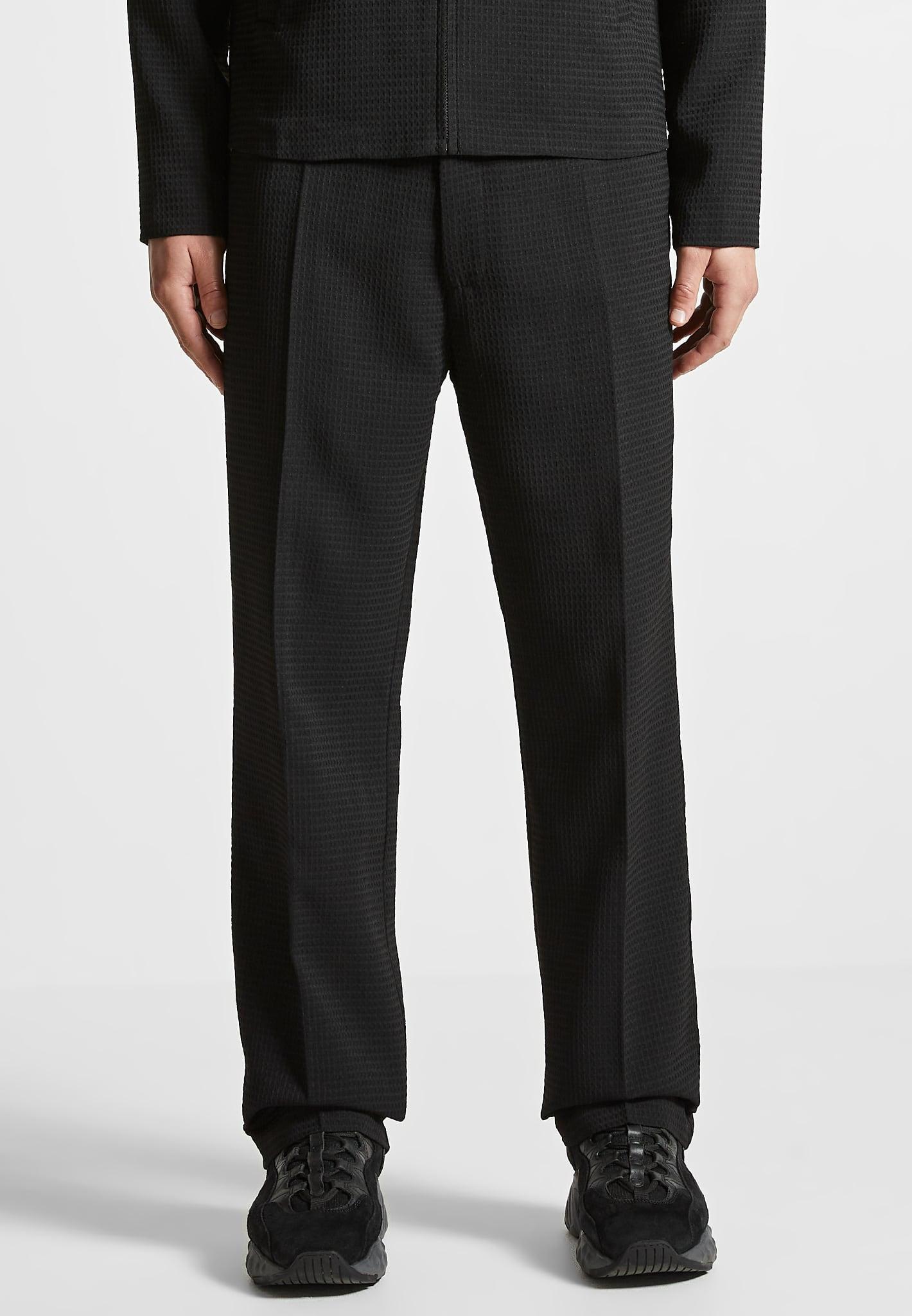 Regular Fit Waffle Seersucker Tailored Trousers - Black Male Product Image