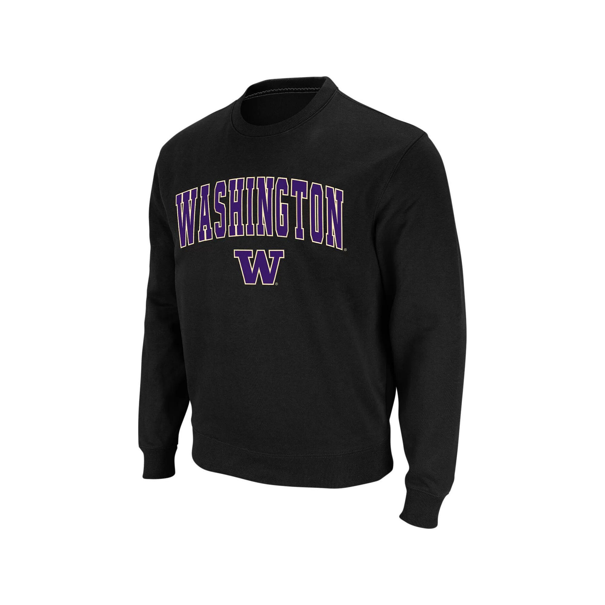 Men's Colosseum Charcoal Washington Huskies Arch & Logo Crew Neck Sweatshirt, Size: XL Product Image