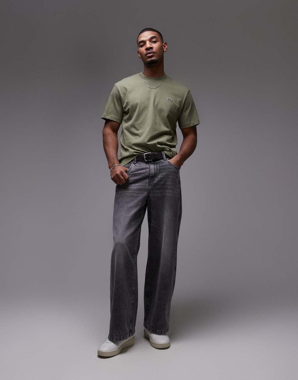 Lacoste midweight boxy fit t-shirt in khaki Product Image