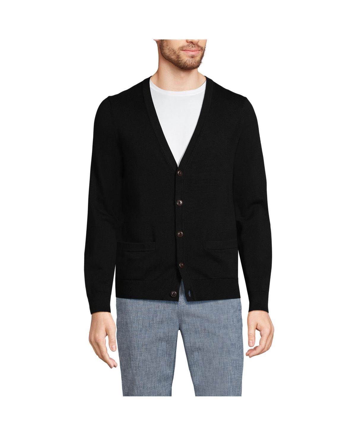 Men's Lands' End Fine Gauge Cotton Cardigan Sweater, Size: Medium, Grey Heather Product Image