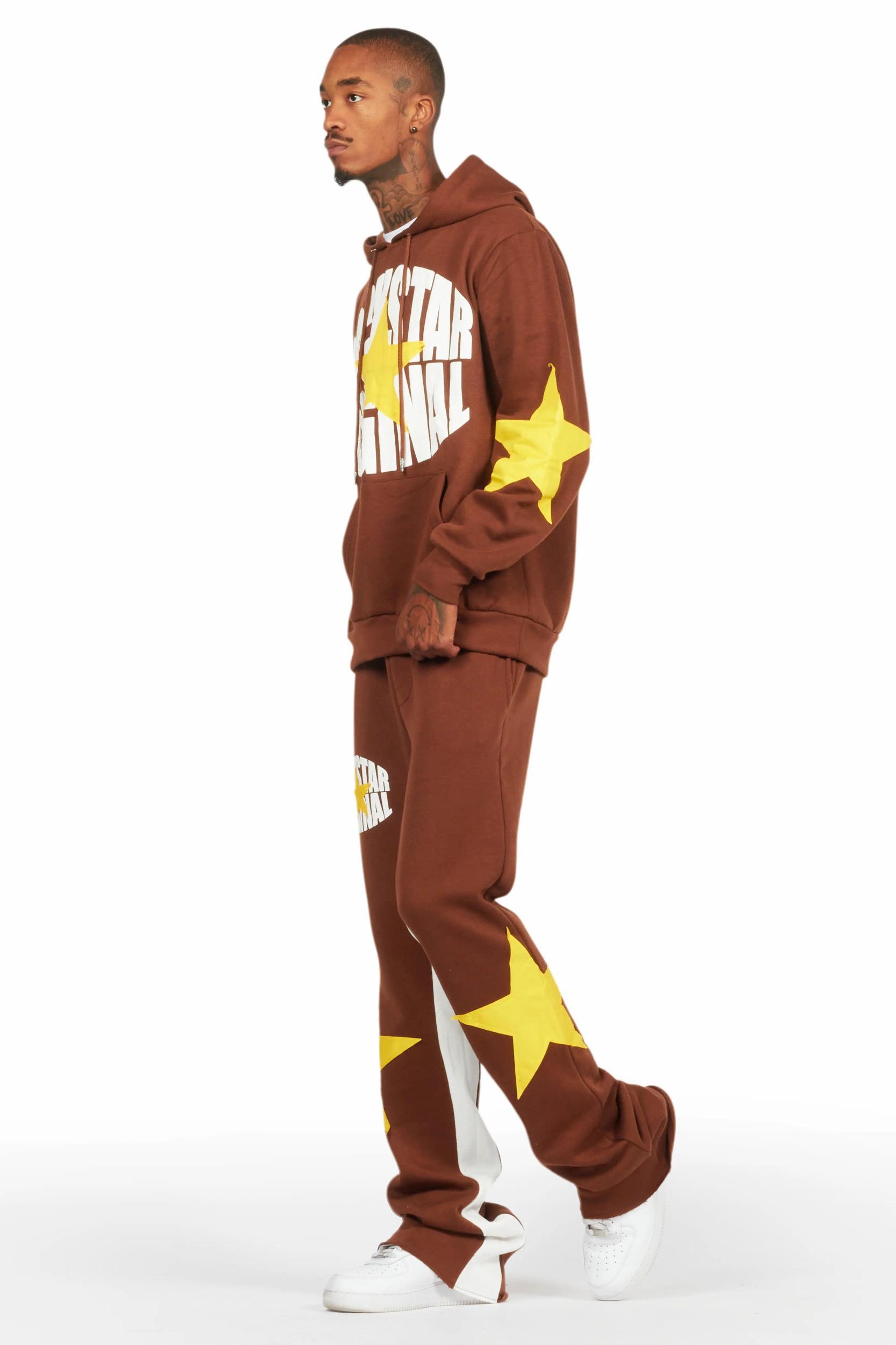 States Brown Baggy Stacked Hoodie Track Set Male Product Image