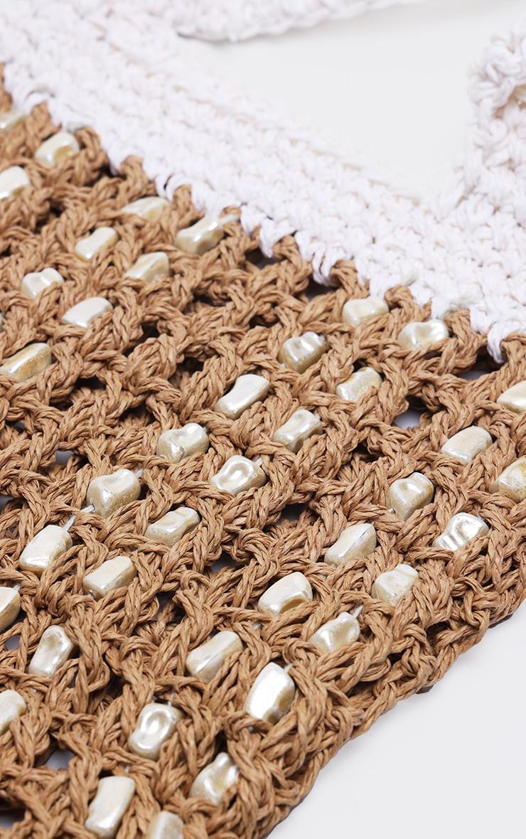 Natural Raffia Pearl Contrast Handbag Product Image