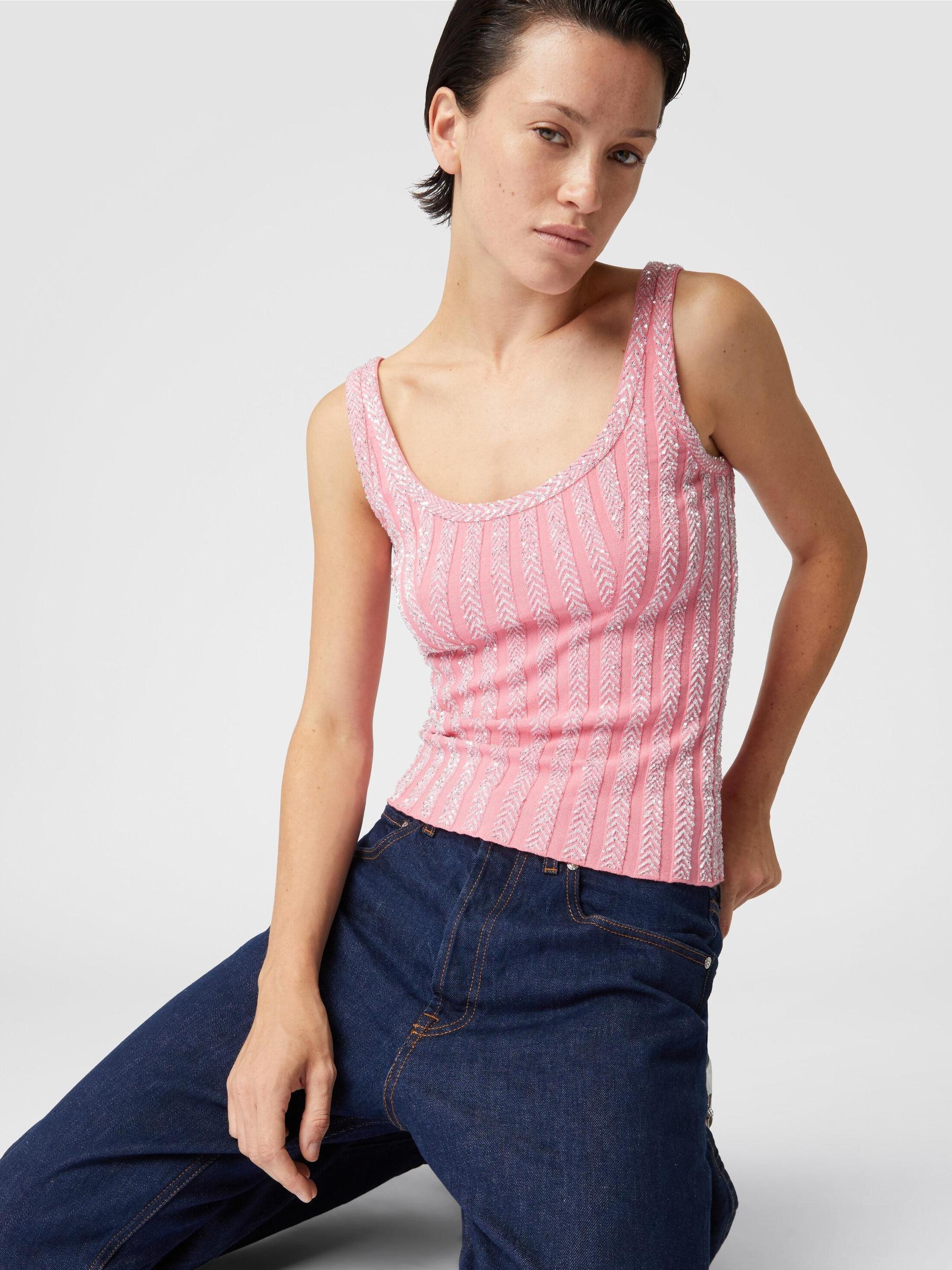 Zig zag ribbed tank top with sequins Product Image