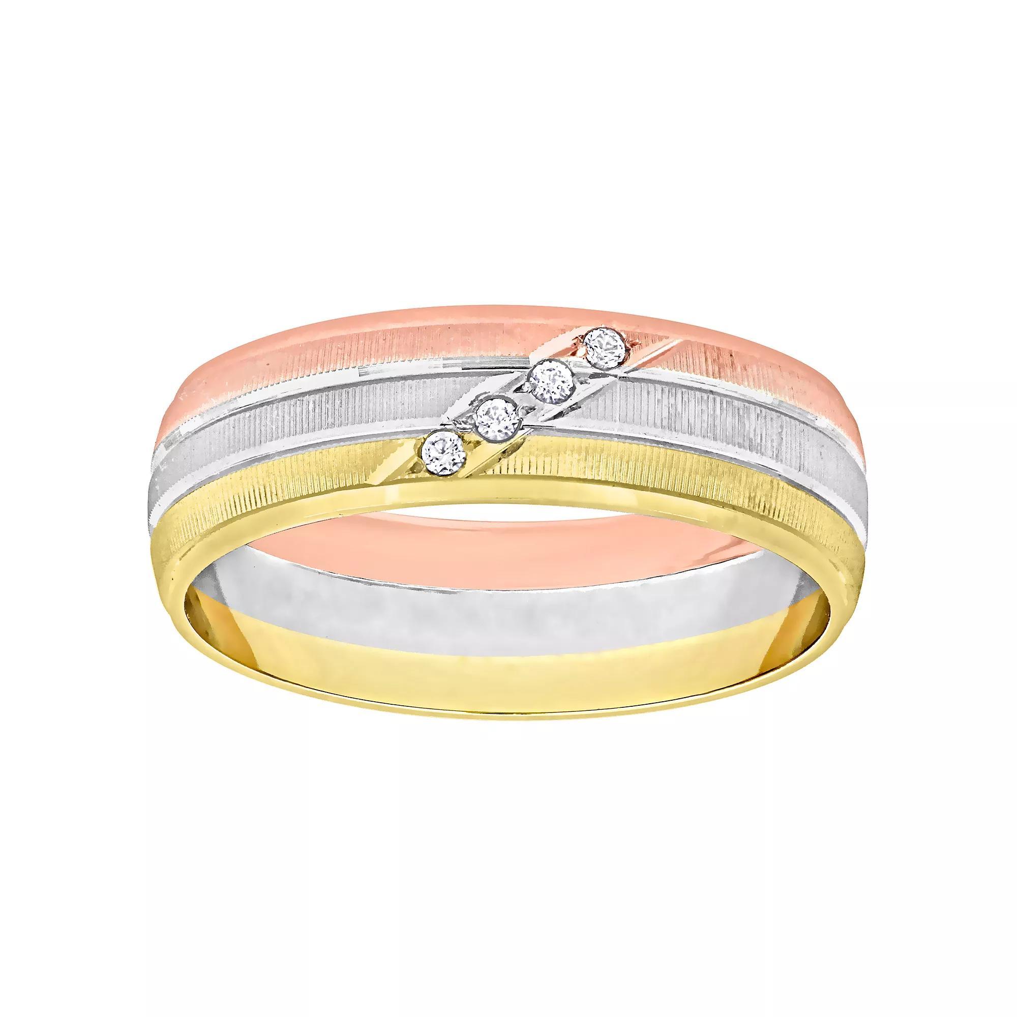 Stella Grace Tri-Tone 10k Gold Mens 6 mm Cubic Zirconia Wedding Band 10k  Tone Product Image