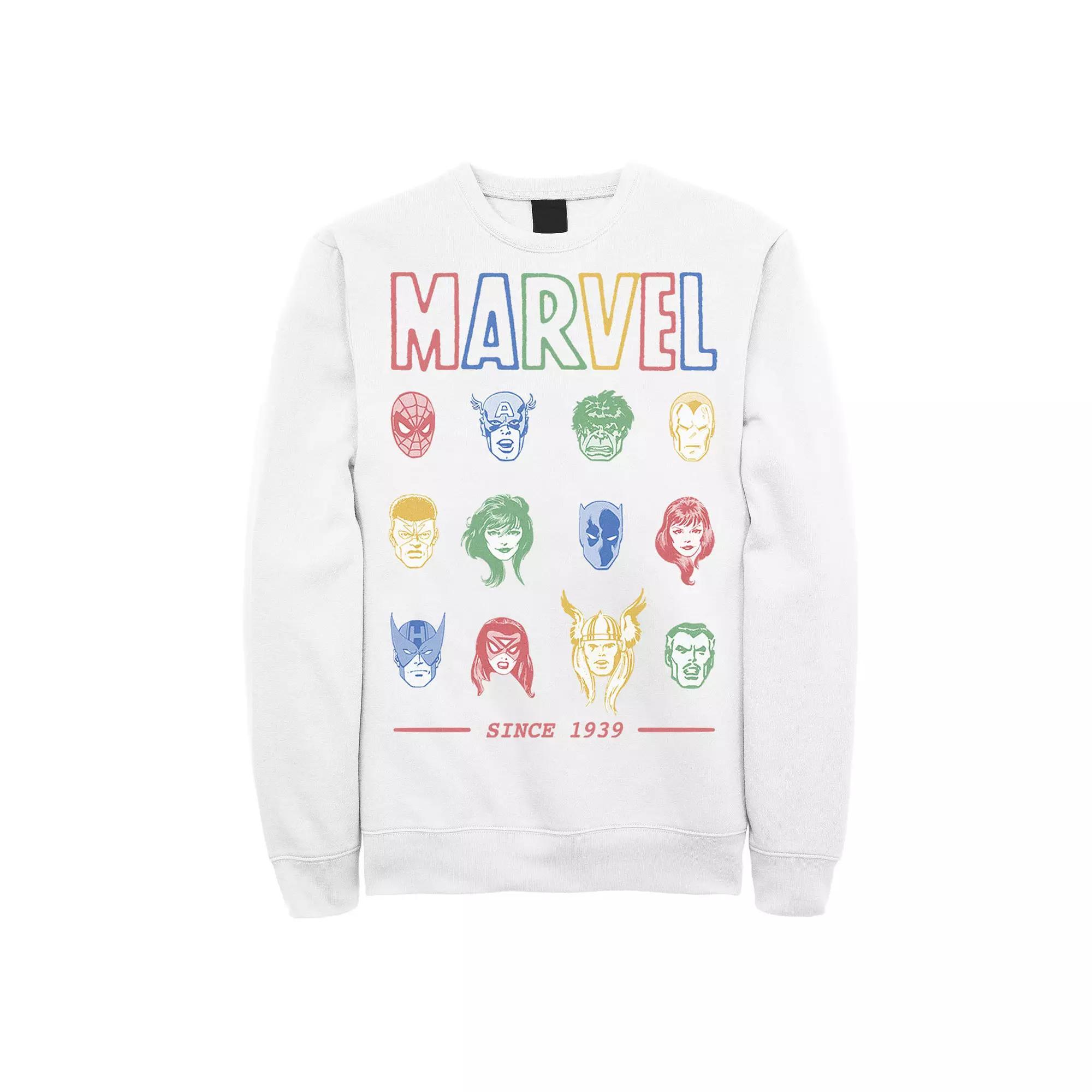 Men's Marvel Classic Colorful Comic Hero Collage Since 1939 Sweatshirt, Size: XL, White Product Image