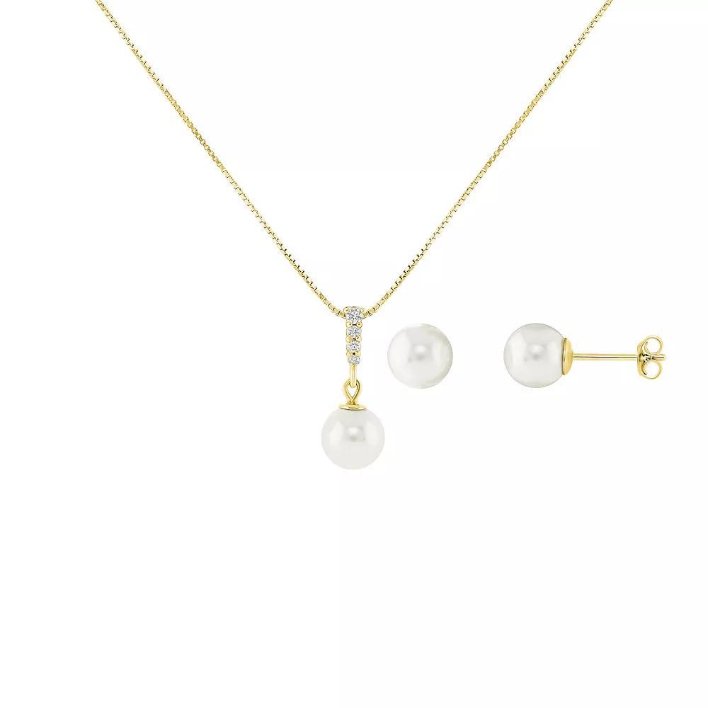 PRIMROSE Sterling Silver Simulated Pearl & Cubic Zirconia Pendant Necklace & Stud Earrings Set, Women's, Size: 18", Gold Tone White Product Image