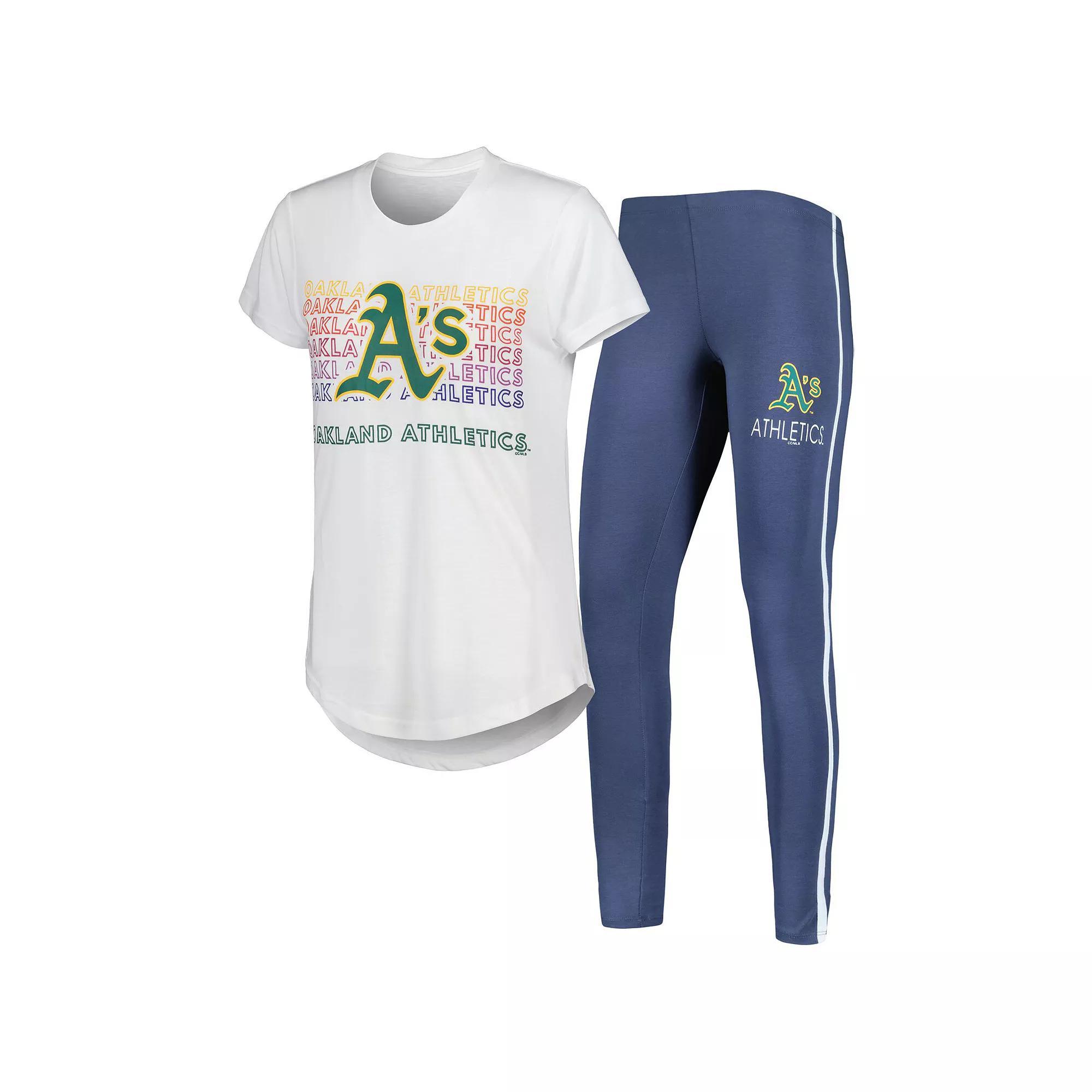 Women's Concepts Sport Charcoal/White Oakland Athletics Sonata T-Shirt & Leggings Sleep Set, Size: Large Product Image