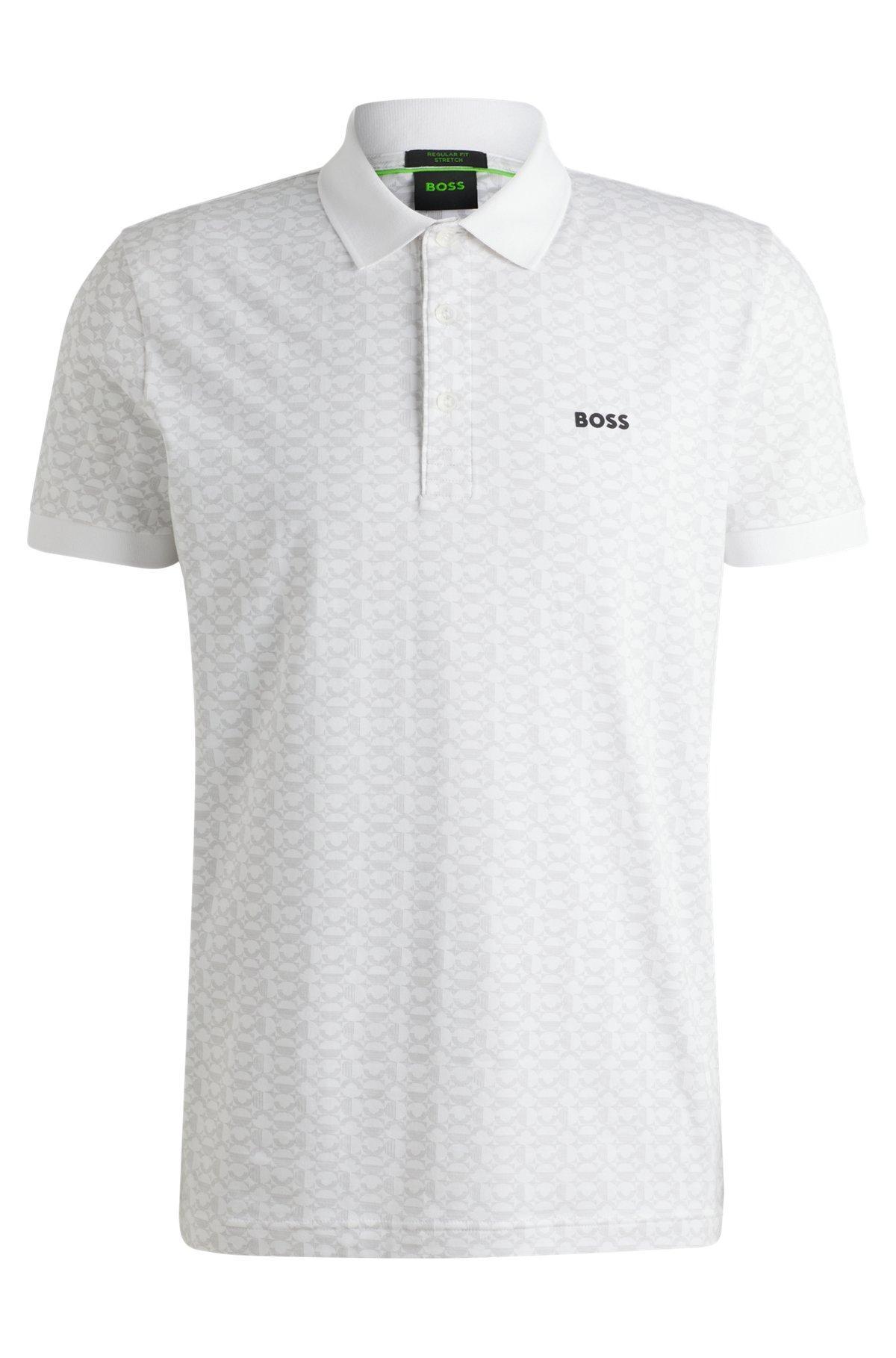 BOSS - Paddy polo shirt in stretch cotton with printed pattern - White Product Image