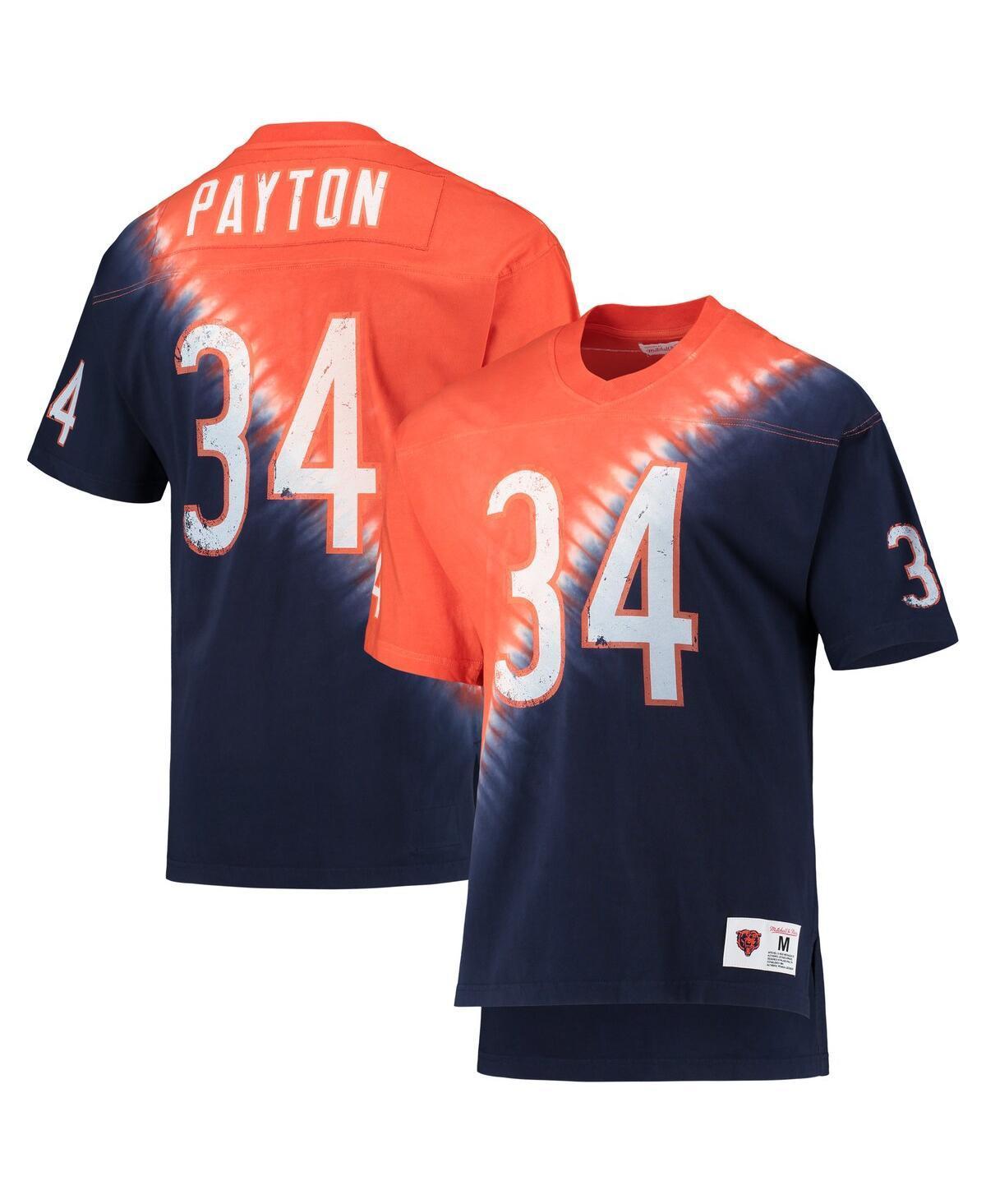 Men's Mitchell & Ness Walter Payton Orange/Navy Chicago Bears Retired Player Name & Number Diagonal Tie-Dye V-Neck T-Shirt, Size: Large Product Image