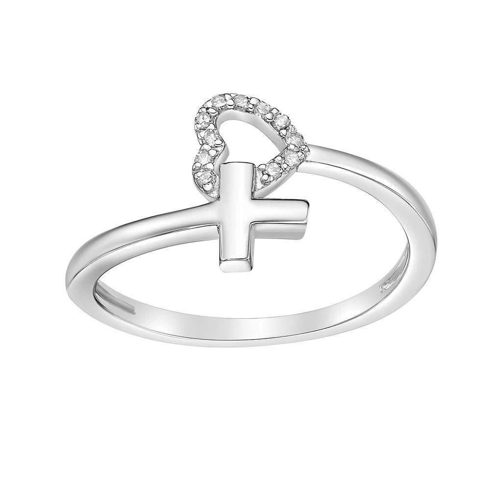 Gemminded Sterling Silver Diamond Accent Heart & Cross Ring, Women's, Size: 8 Product Image