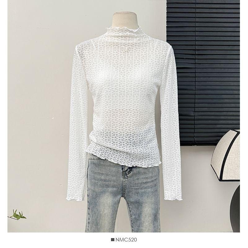 Lettuce-Edge Mock-Neck Lace Top Product Image