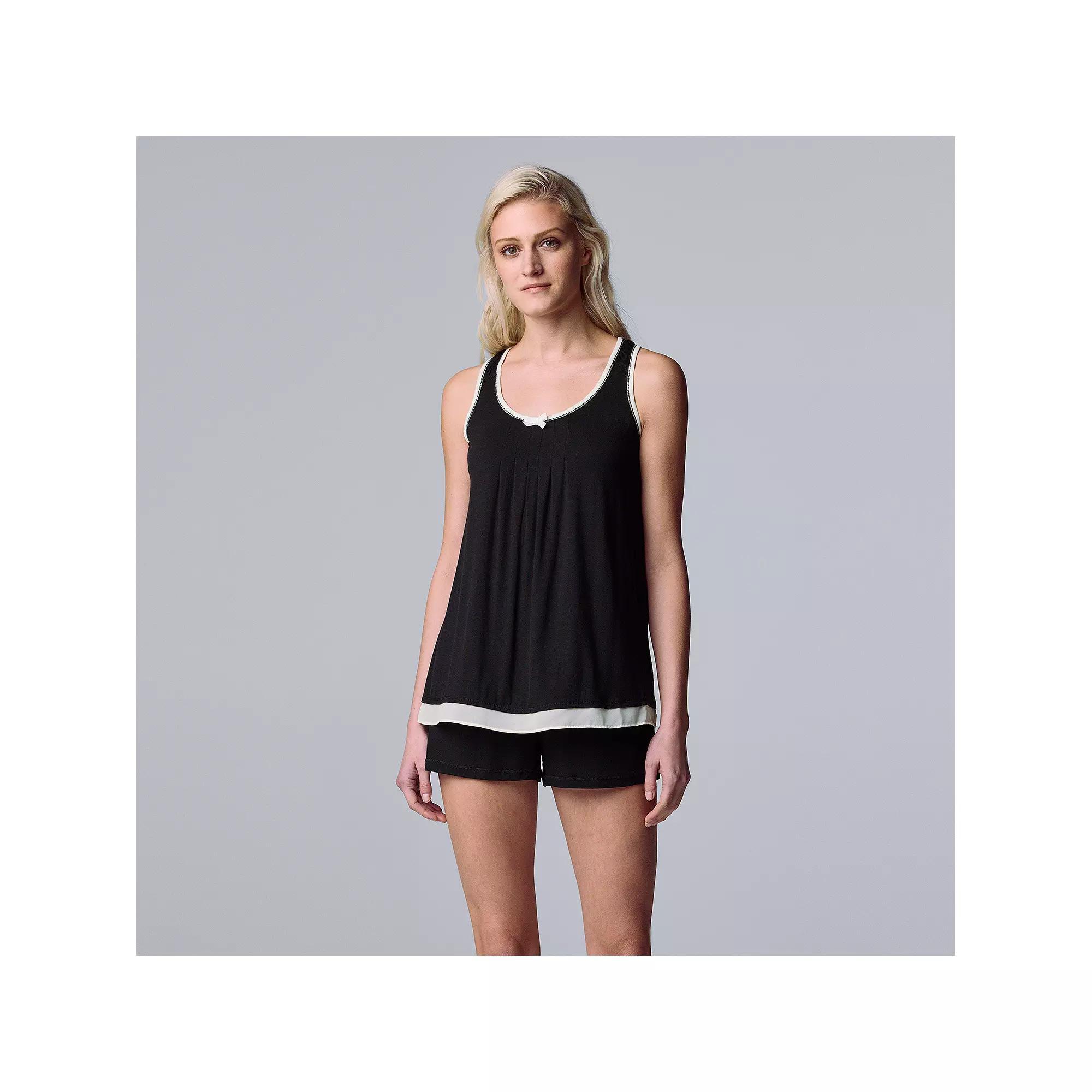 Women's Simply Vera Vera Wang Basic Luxury Tank Top & Boxer Sleep Set, Size: XXL, Black Product Image