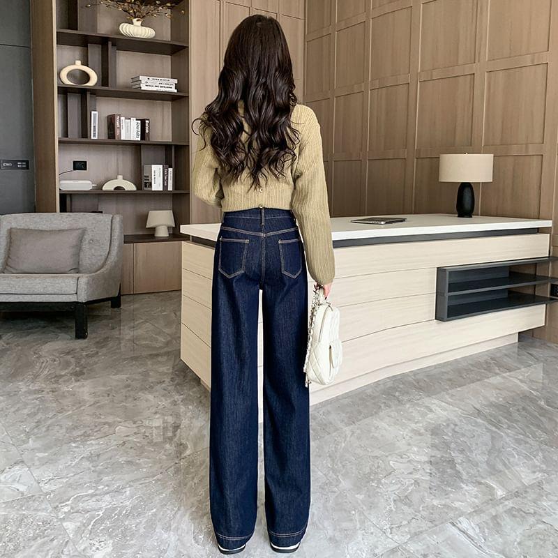 High-Waist Loose Fit Straight Leg Jeans Product Image