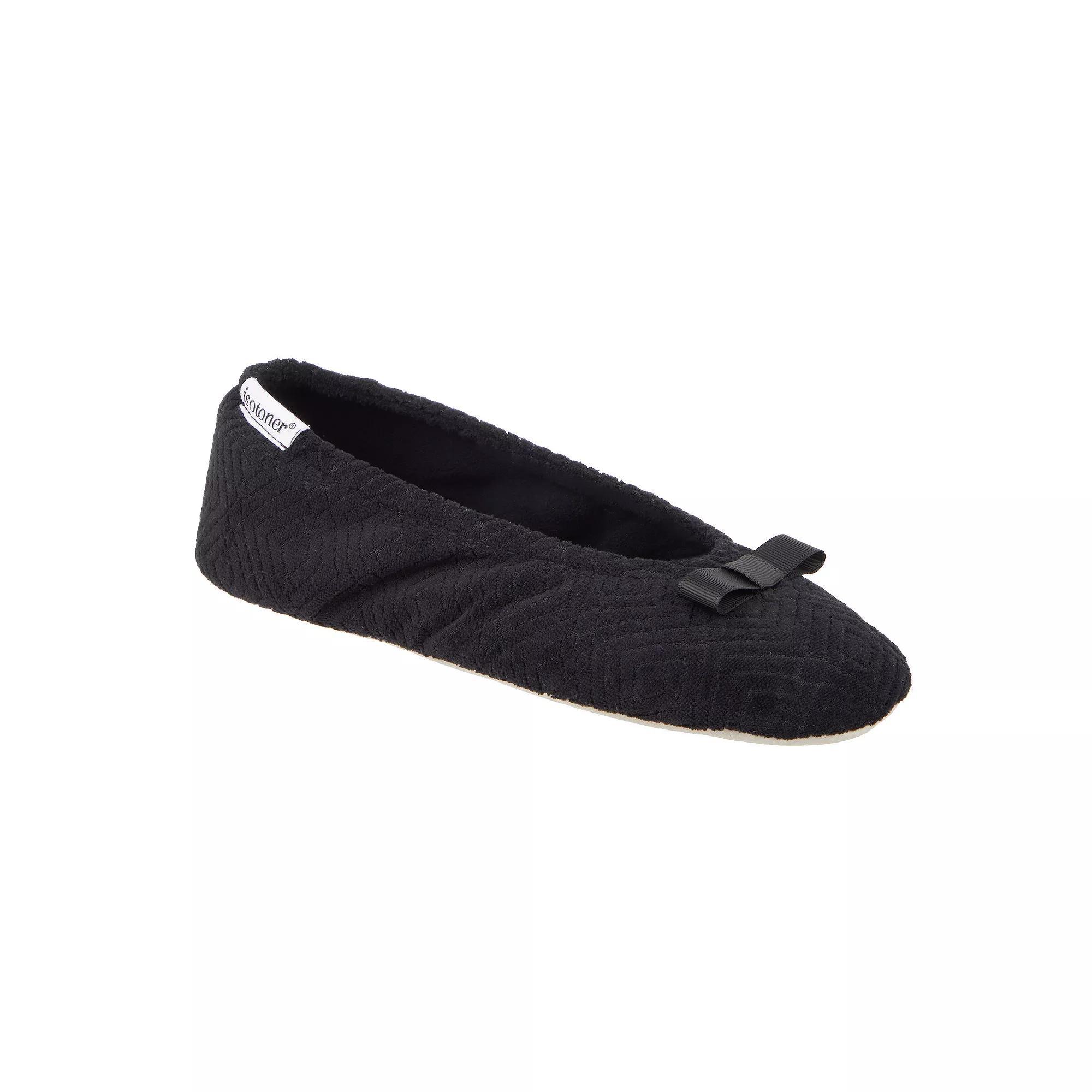 Women's isotoner Gemma Micro Terrycloth Ballerina Slippers, Size: XS, Black Product Image